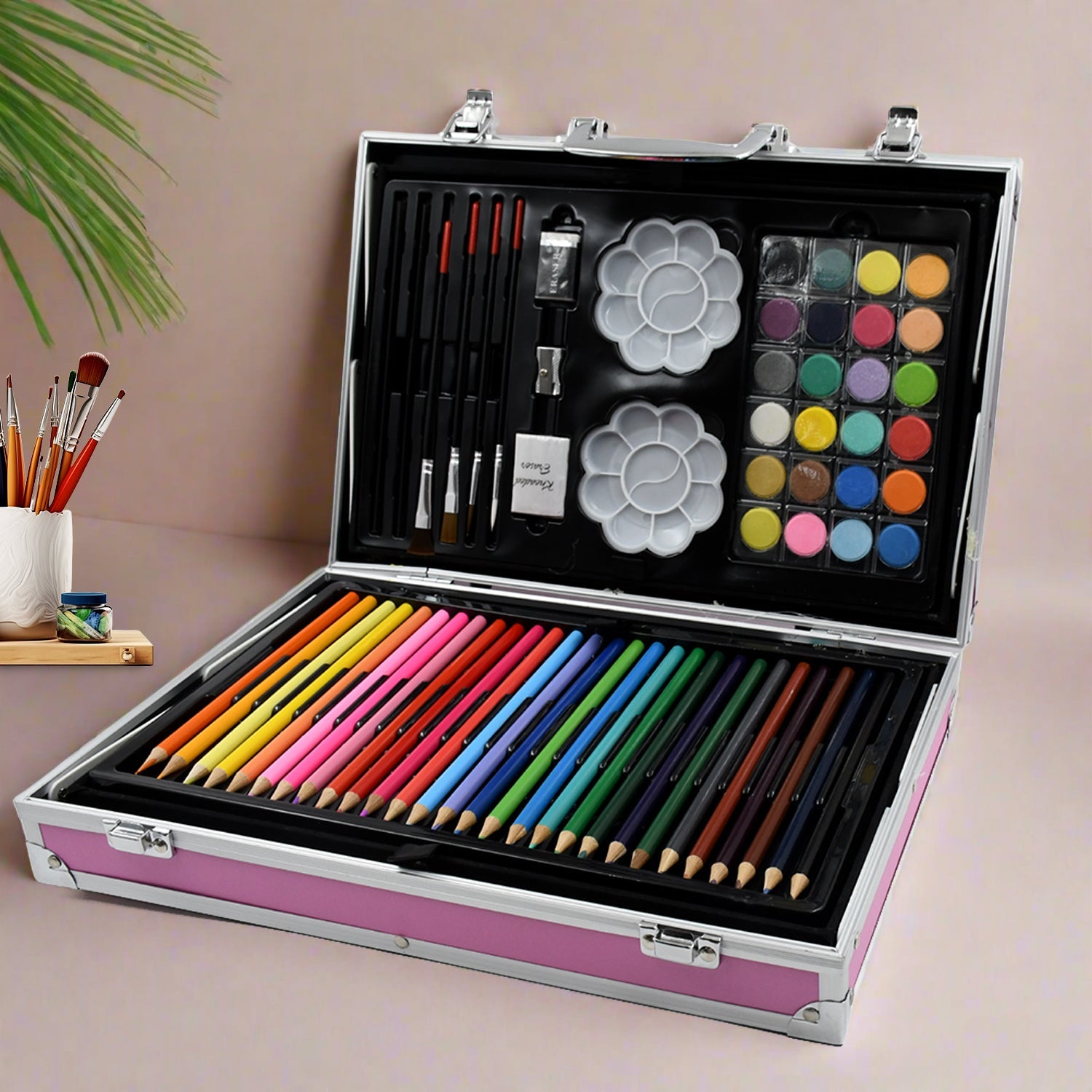 17980 Professional Art Set-Drawing Painting Sketching Coloring Kids Set All in 1 Art Case Perfect for Kids with Unicorn Design Case, Shading Crayons Oil Pastels Color Set Watercolor Cakes Paint Brush Sharpener Eraser (145 Pcs Set)