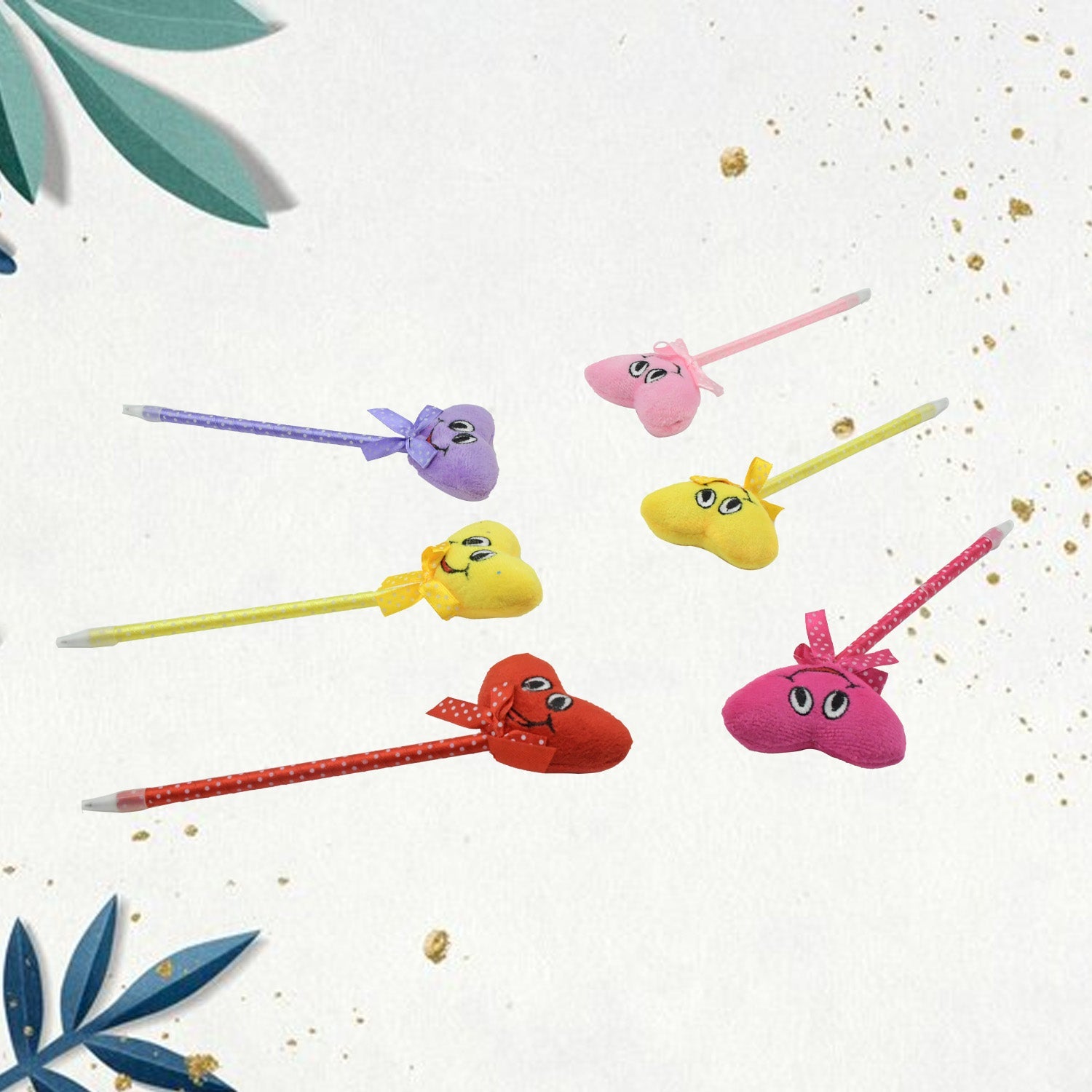 Cute Cartoon Shape & Heart Design Facy Writting Pen Attached Rattle | Ball Pen Smooth Writing For Wedding , Events & Multiuse Pen Best Pen l Use for Kids (12 Pcs Set Mix Design & Color)