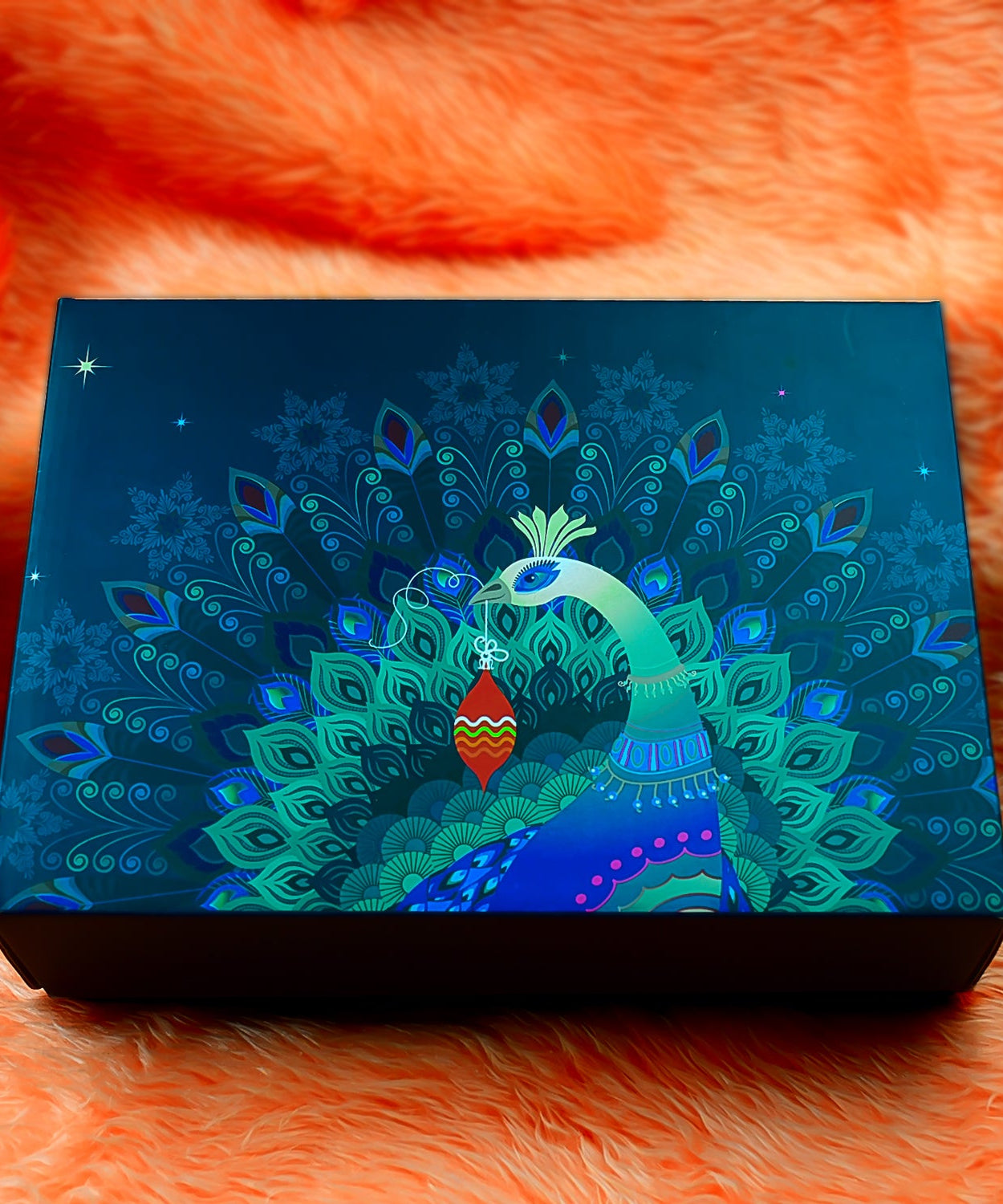 Personalized Temperature Water Bottle, Decorative Light & Kesar-Pista Almond Chocolate (With Attractive Peacock Box / 3 Pc Set)