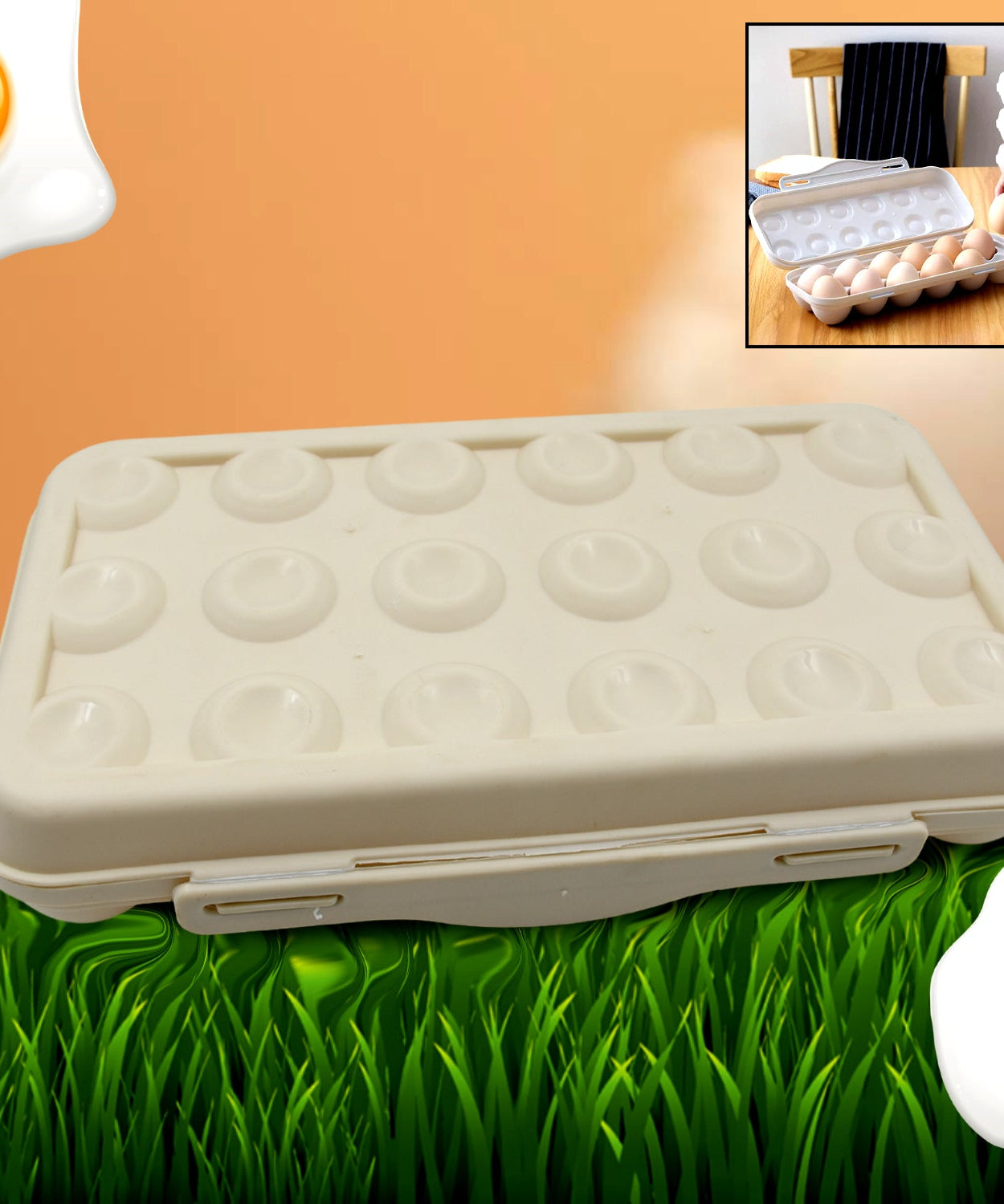 18 Grid Egg Holder Storage, Shock-Proof Egg Container with Buckle, Egg Carrier, Egg Tray, Egg Shelter, Effective Full Seal, Egg House use for Fridge, Camping, Kitchen