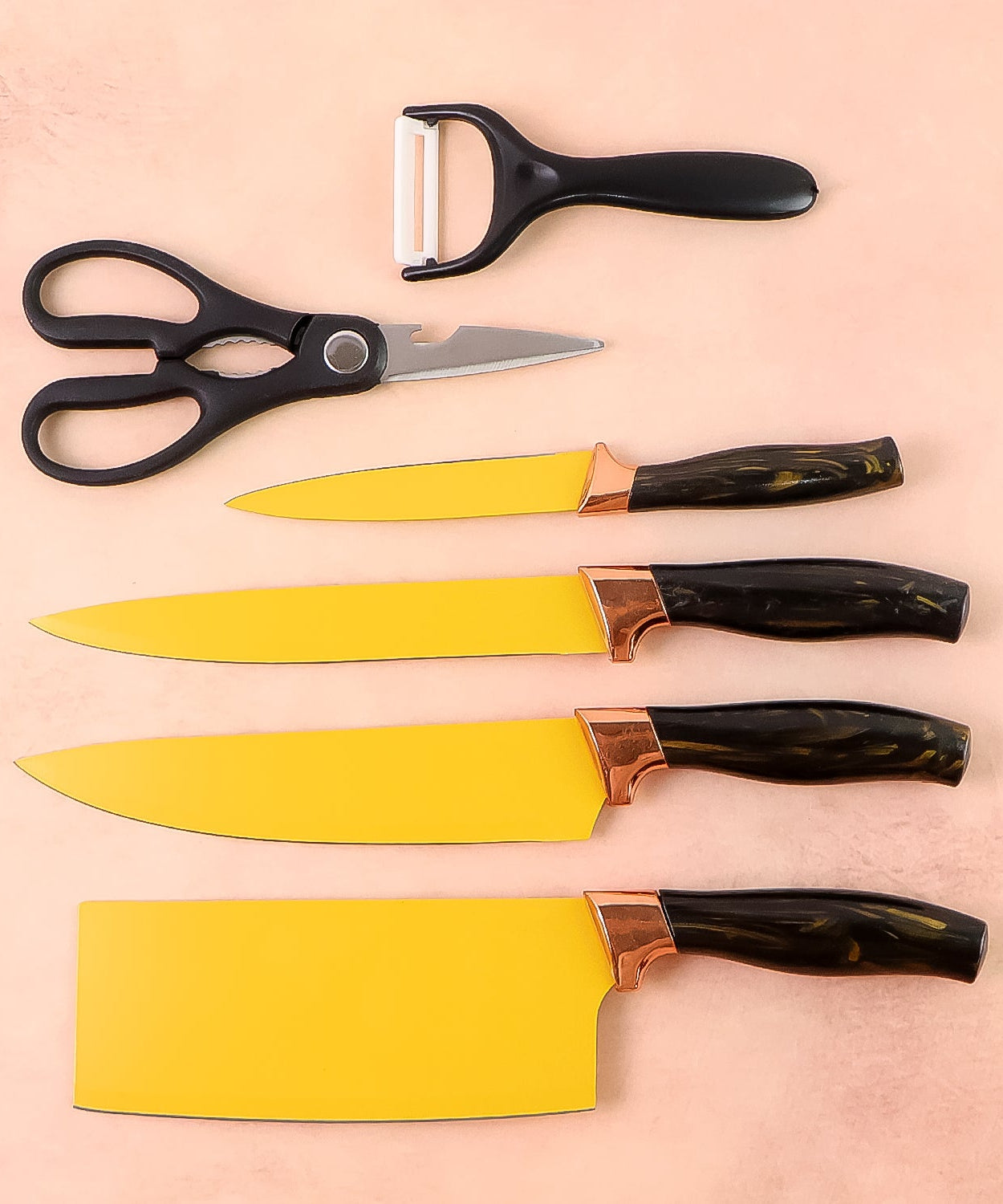6 Pcs Professional Kitchen Knife Set with Chef Knives, Cleaver, Peeler & Scissors