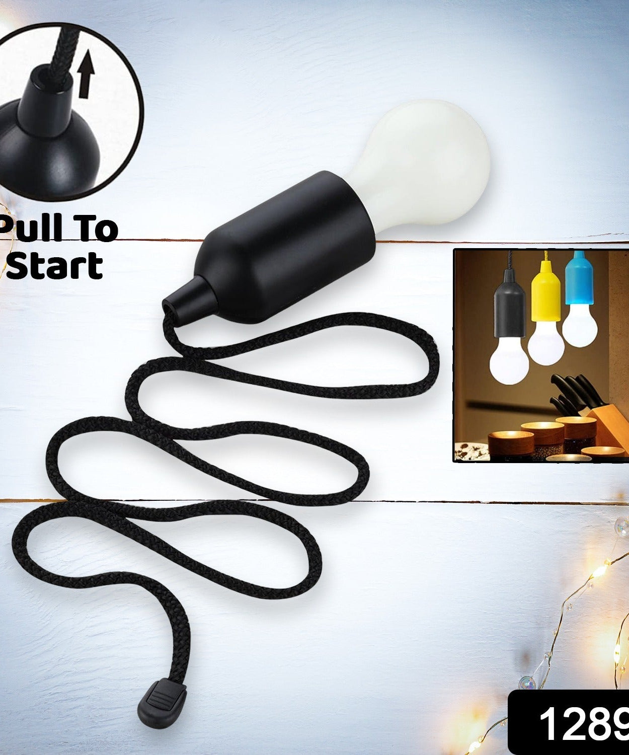 LED Pull Cord Light – Hanging Black LED Bulb (1 Pc)