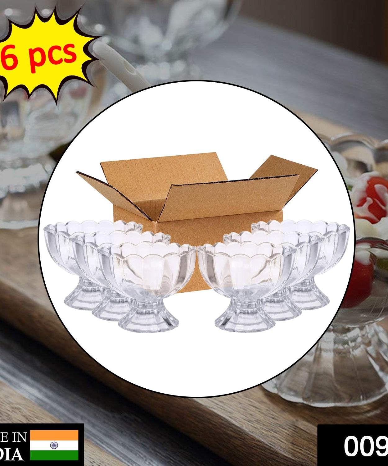 Durable glass bowls for serving ice cream, salad, and desserts, set of 6.