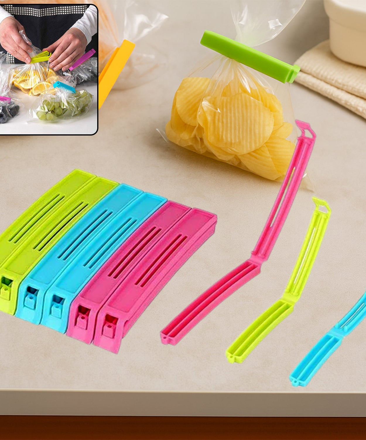 Plastic Snack Bag Clip Sealer Set (18 Pcs, Multicolour)