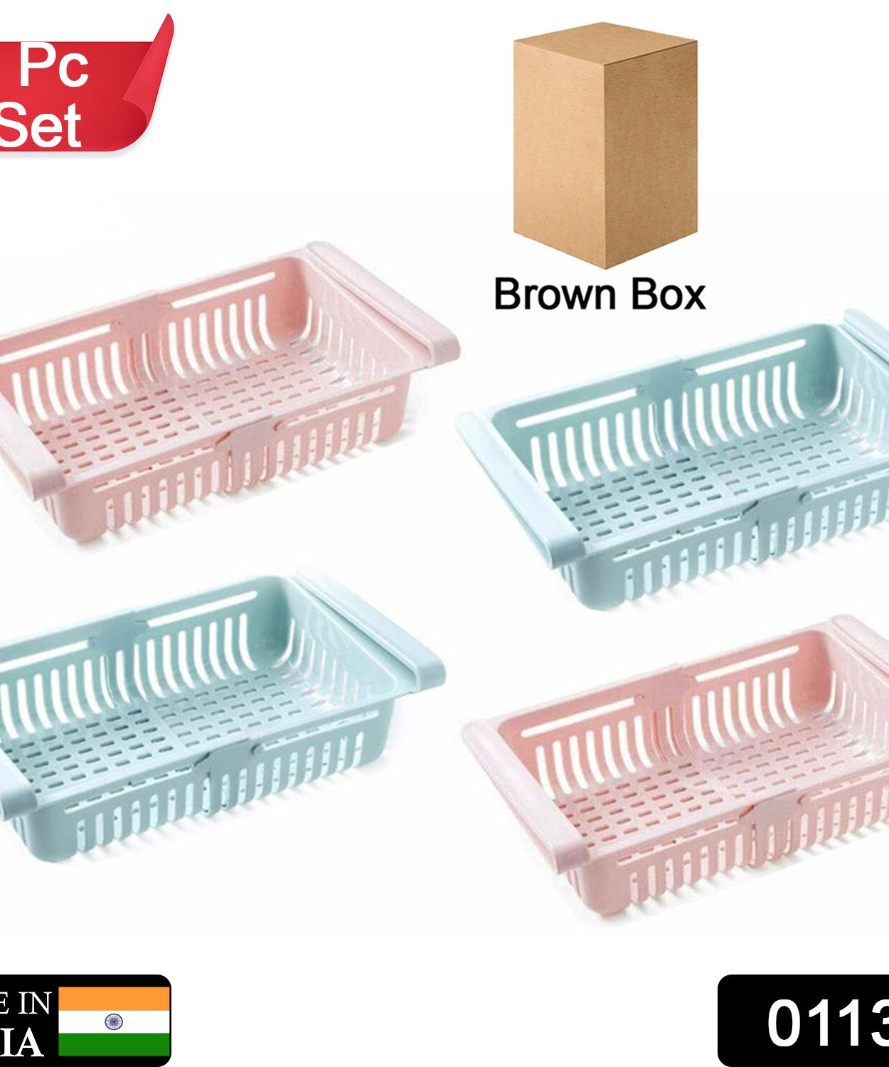 Set of 4 fridge storage baskets for organizing food.