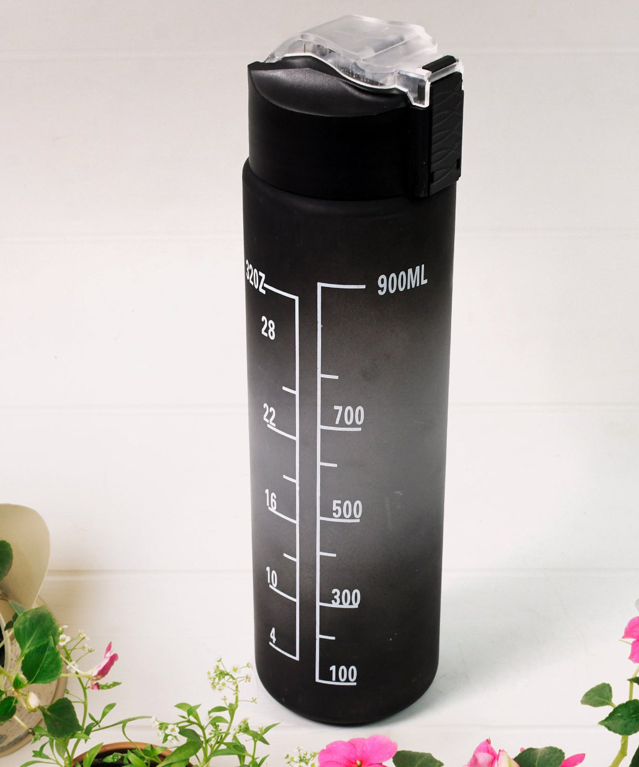 Plastic Black Motivational Water Bottle with Straw (900 ML)