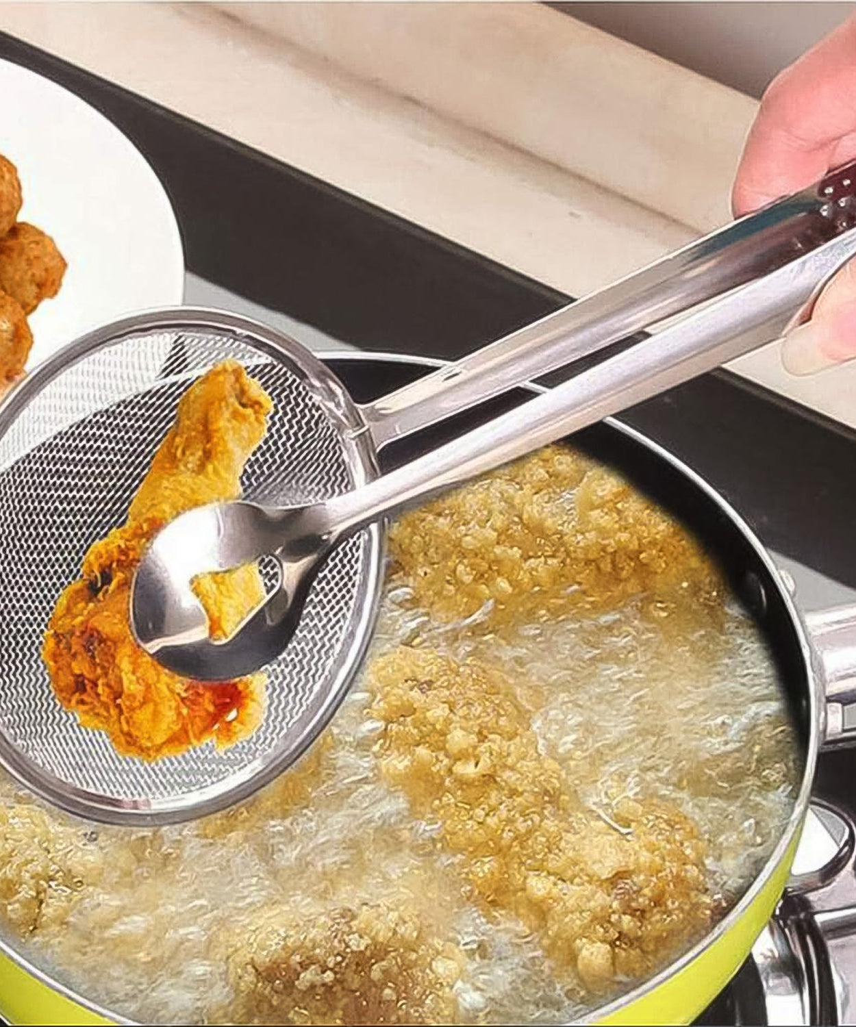 2In1 Stainless Steel Filter Spoon with Clip Food Kitchen Oil-Frying Multi-Functional