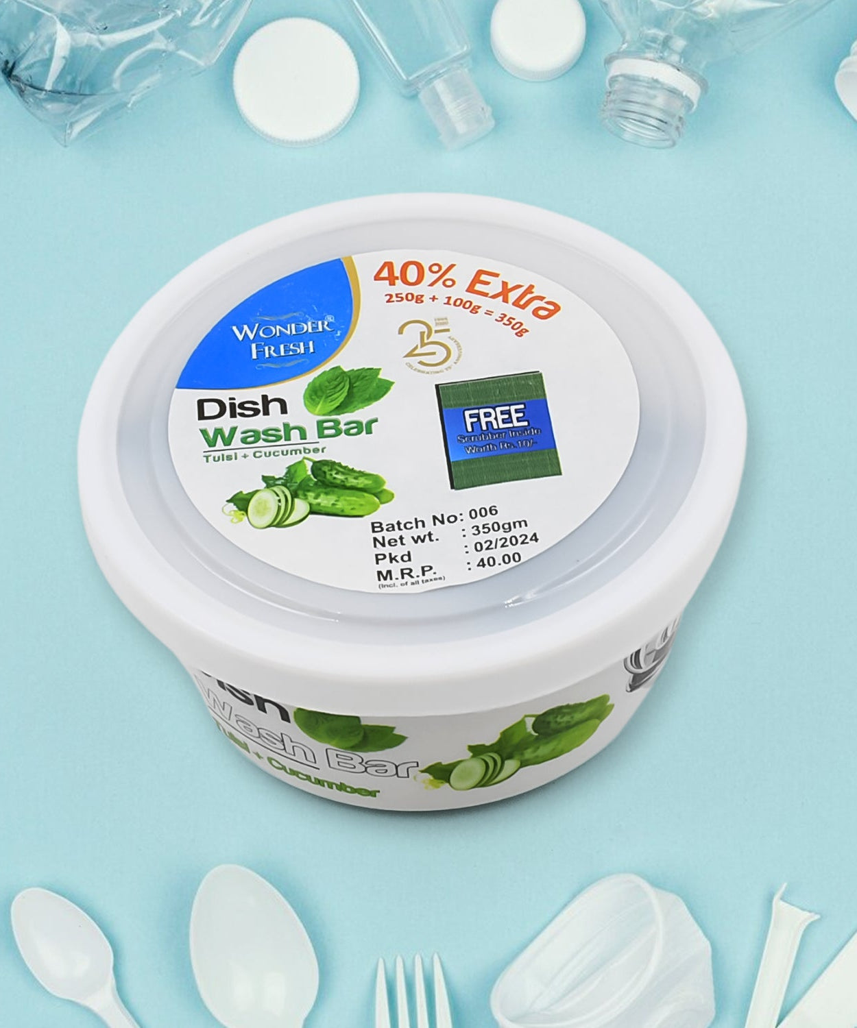 Fresh Mix Flavor Round Dishwash Bar With Super Scrubber Free Complete Dishwashing Solution, Tough Stains Remover (350 Gm)