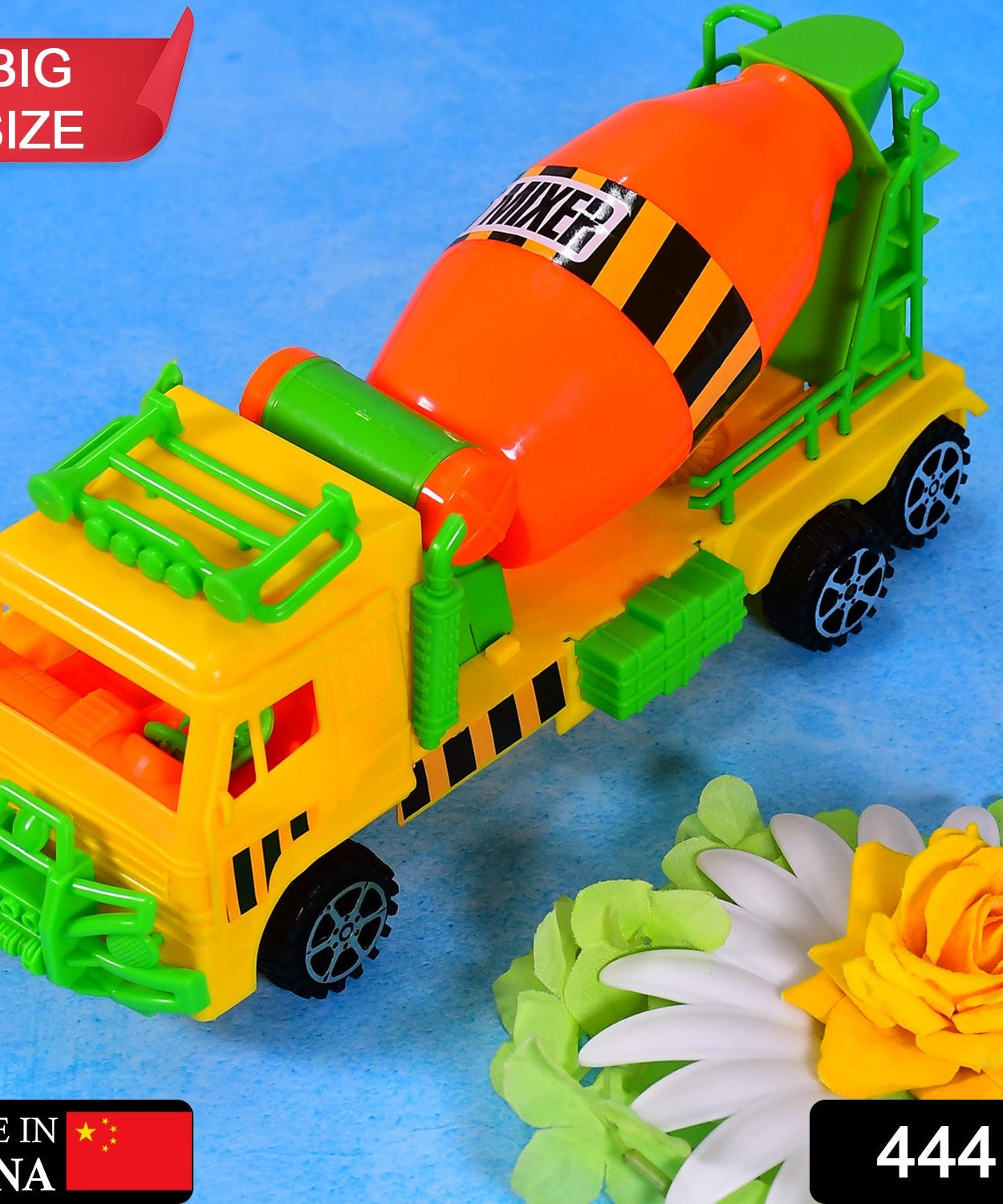 Kids cement mixer truck toy with pushback feature