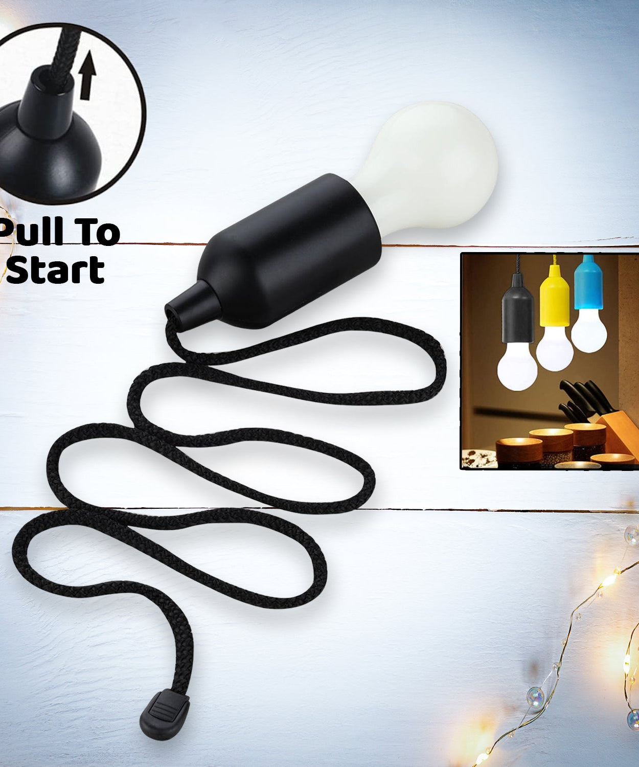 LED Pull Cord Light – Hanging Black LED Bulb (1 Pc)