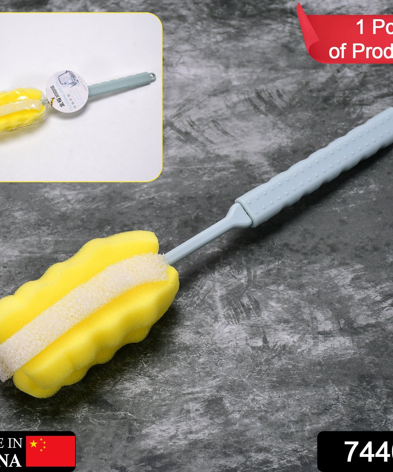 Kitchen brush with sponge head for mugs and bottles