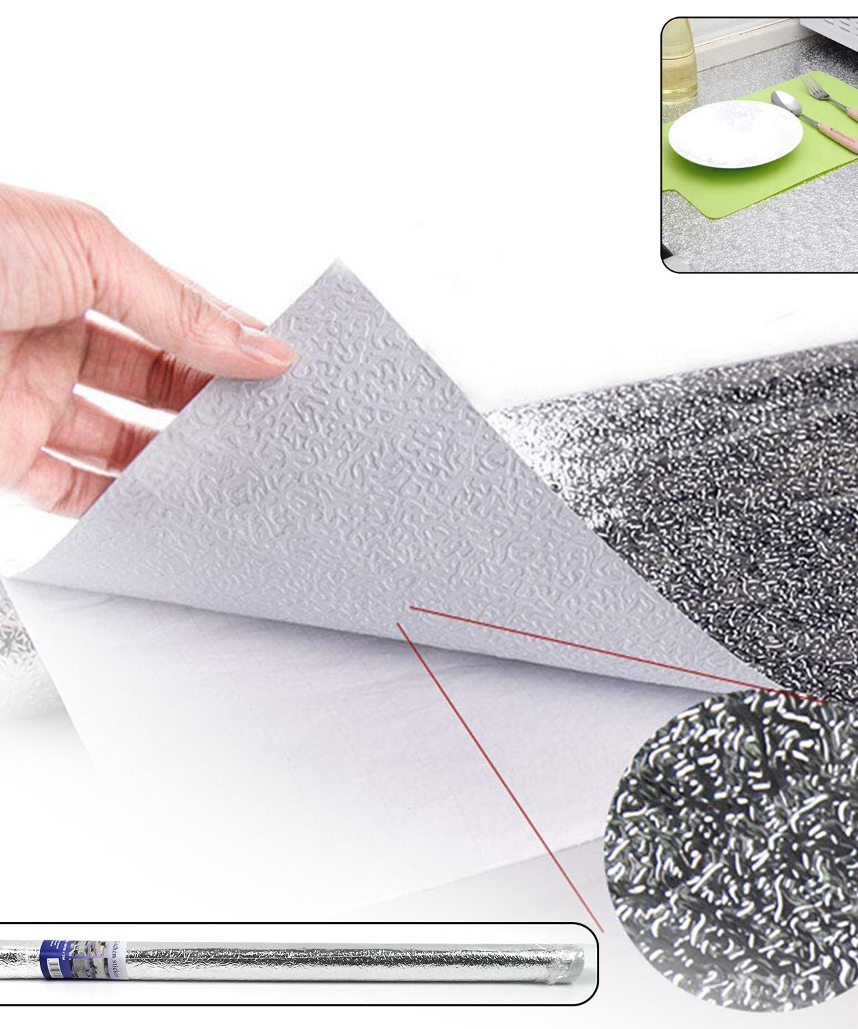 Aluminium foil for Kitchen and Aluminium Foil Paper Sticker Roll for Kitchen Wall, Drawers. (60cmx2Meter)