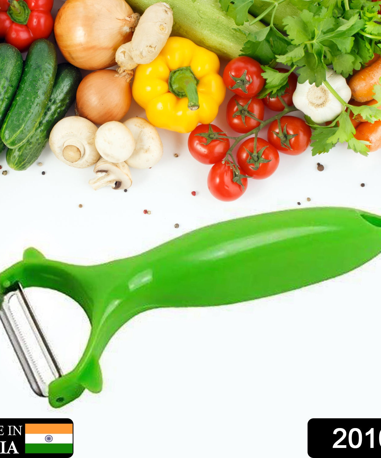 Durable kitchen peeler with a stainless steel blade for peeling fruits and vegetables.