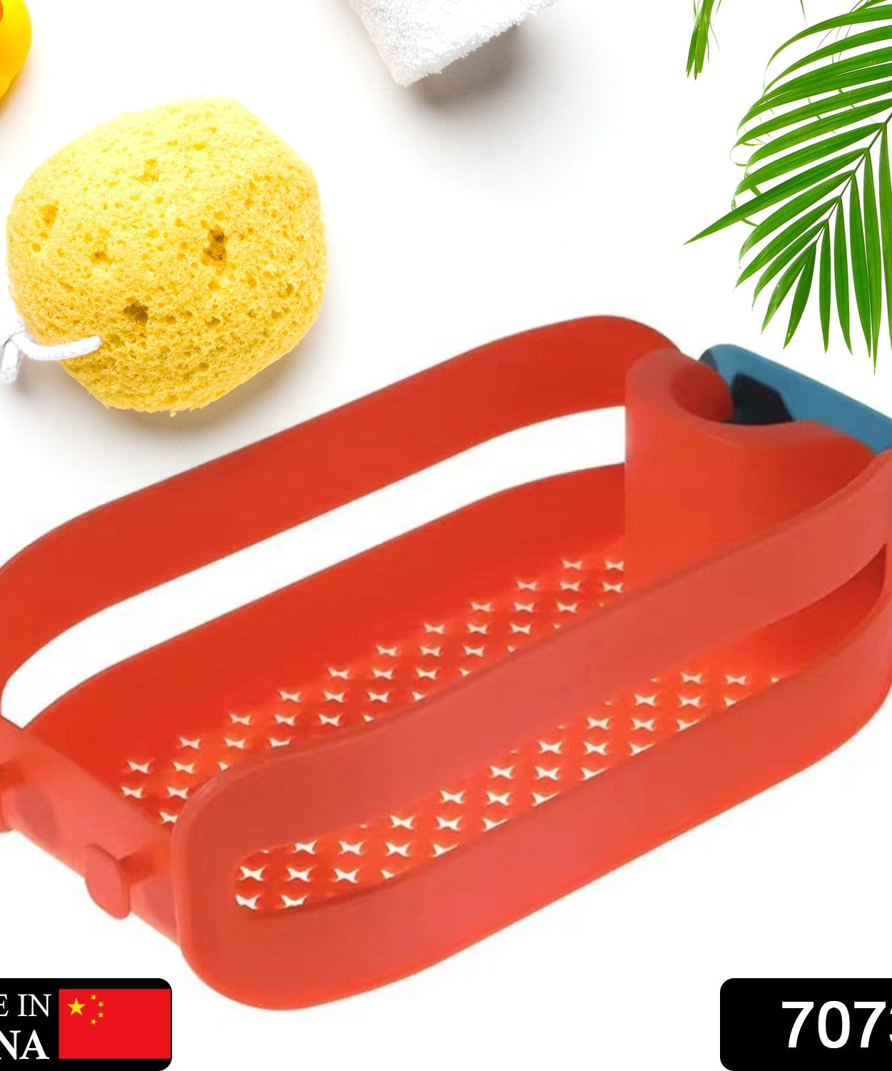 Drain basket for sink, mounted on faucet, close-up view