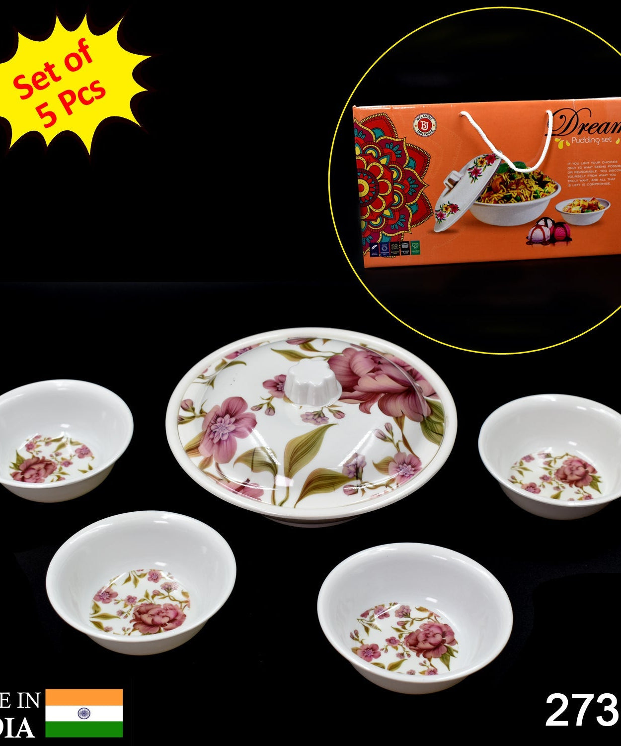 5-piece pudding set for serving.