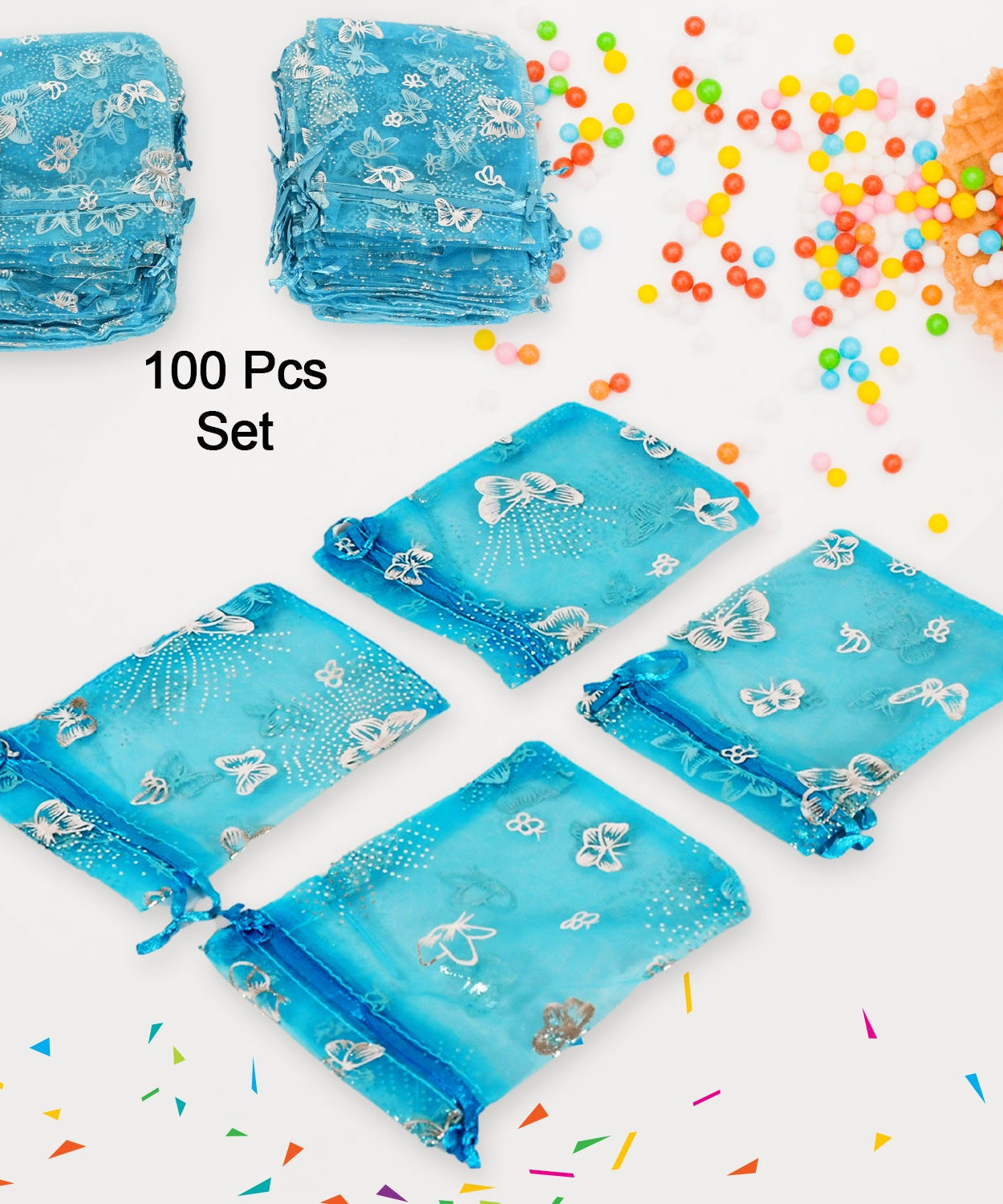 Organza Return Gift Bags Small Mesh Bags Drawstring Gift Bags Christmas Drawstring Organza Gift Bags, Wedding Party Festival Gift Bags, Jewellery Packing Pouch Dry Fruit Pouch 10×12 Cm (100 Pcs Set)