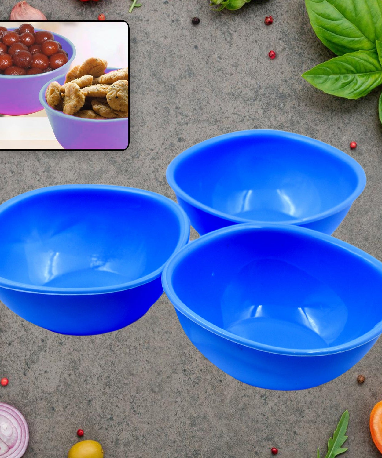 BPA Free Plastic Bowl Set for Cereal, Salad, Rice, Soup, Pasta, Snack Bowl, Microwave Safe, Dishwasher Safe (3 Pcs Set)