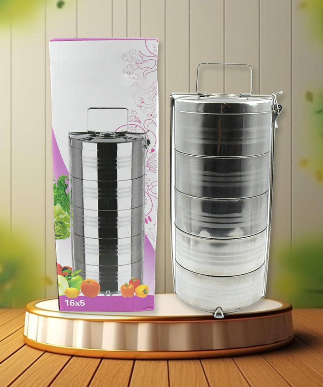 Stainless steel lunch box with 5 compartments