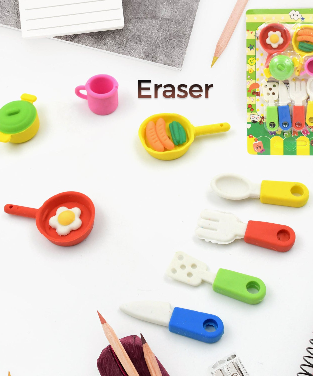Fancy & Stylish Mini Erasers for Kids (8 Pc Set) - Fun Designs, Party Favors