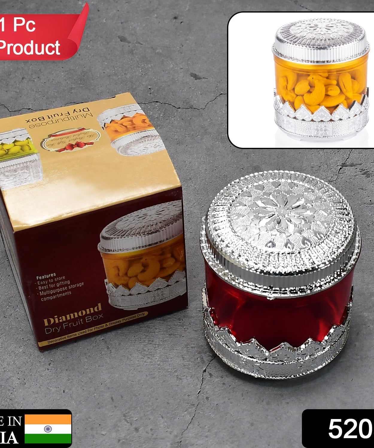 Dry fruit storage box with diamond design, close-up