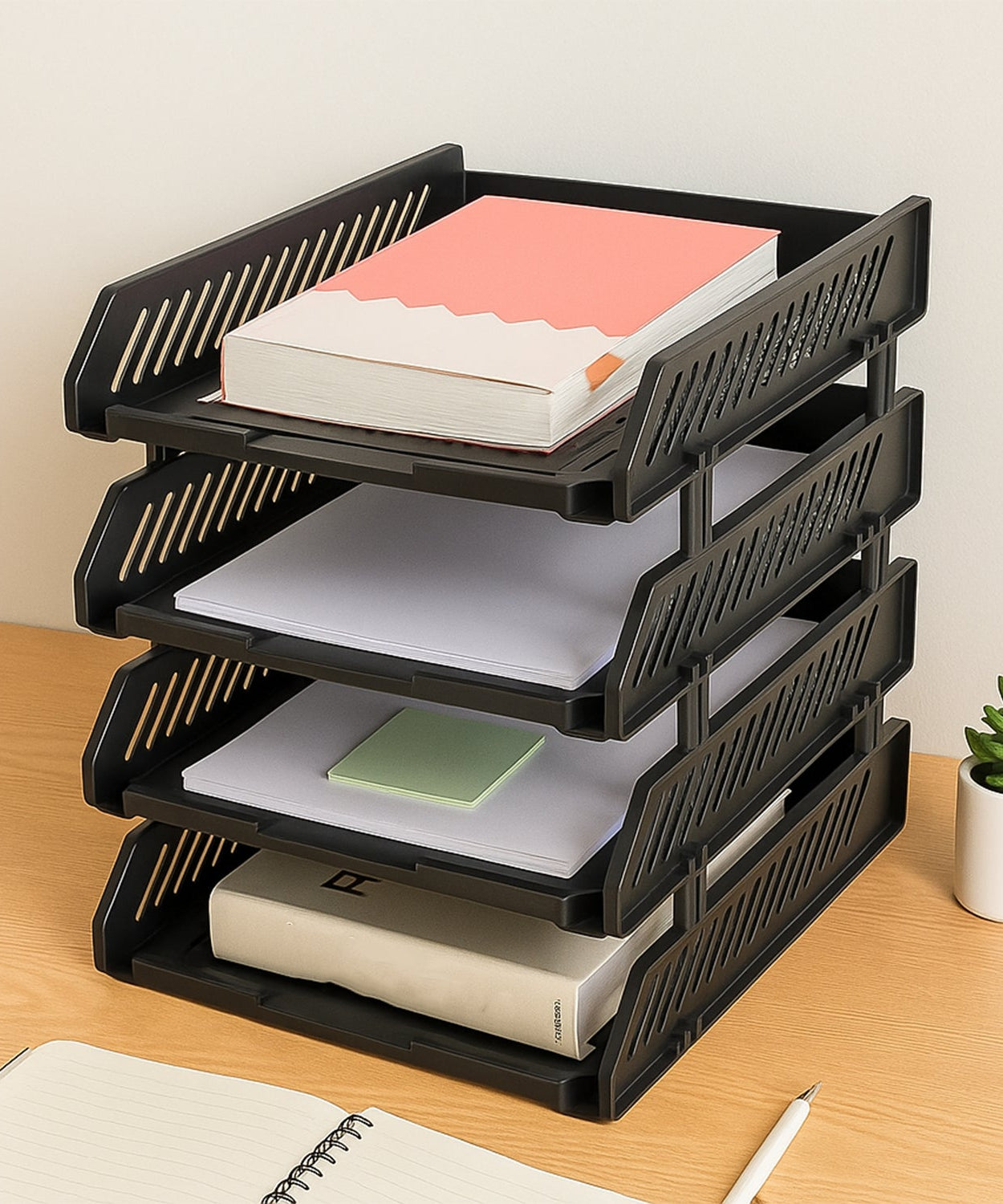 4-Layer Multifunctional File Rack with Drawers for Office Desk