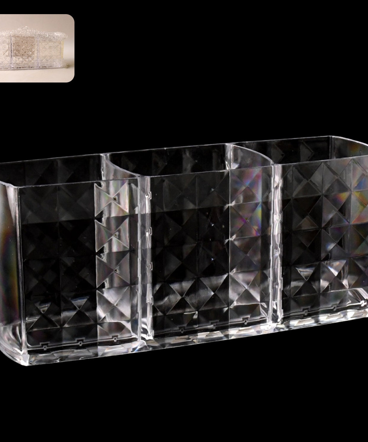 Elegant Crystal-Effect 3-Compartment Acrylic Makeup Brush Holder 