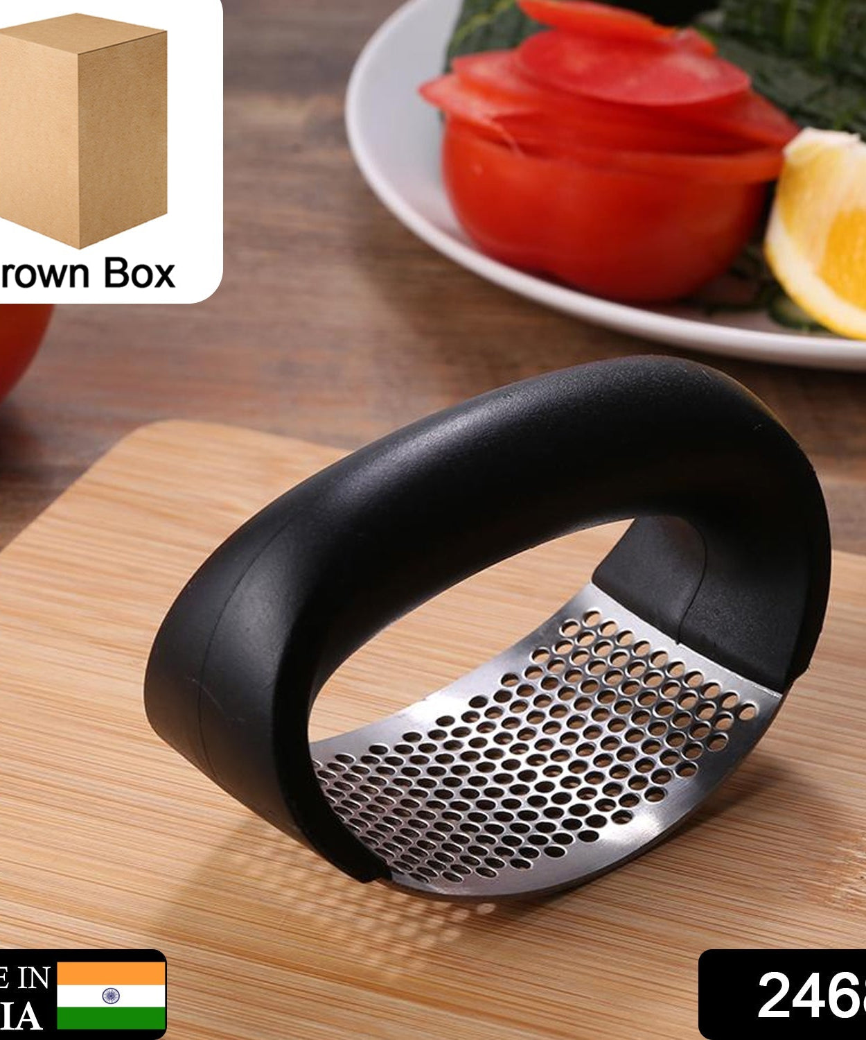 Garlic press tool for kitchen