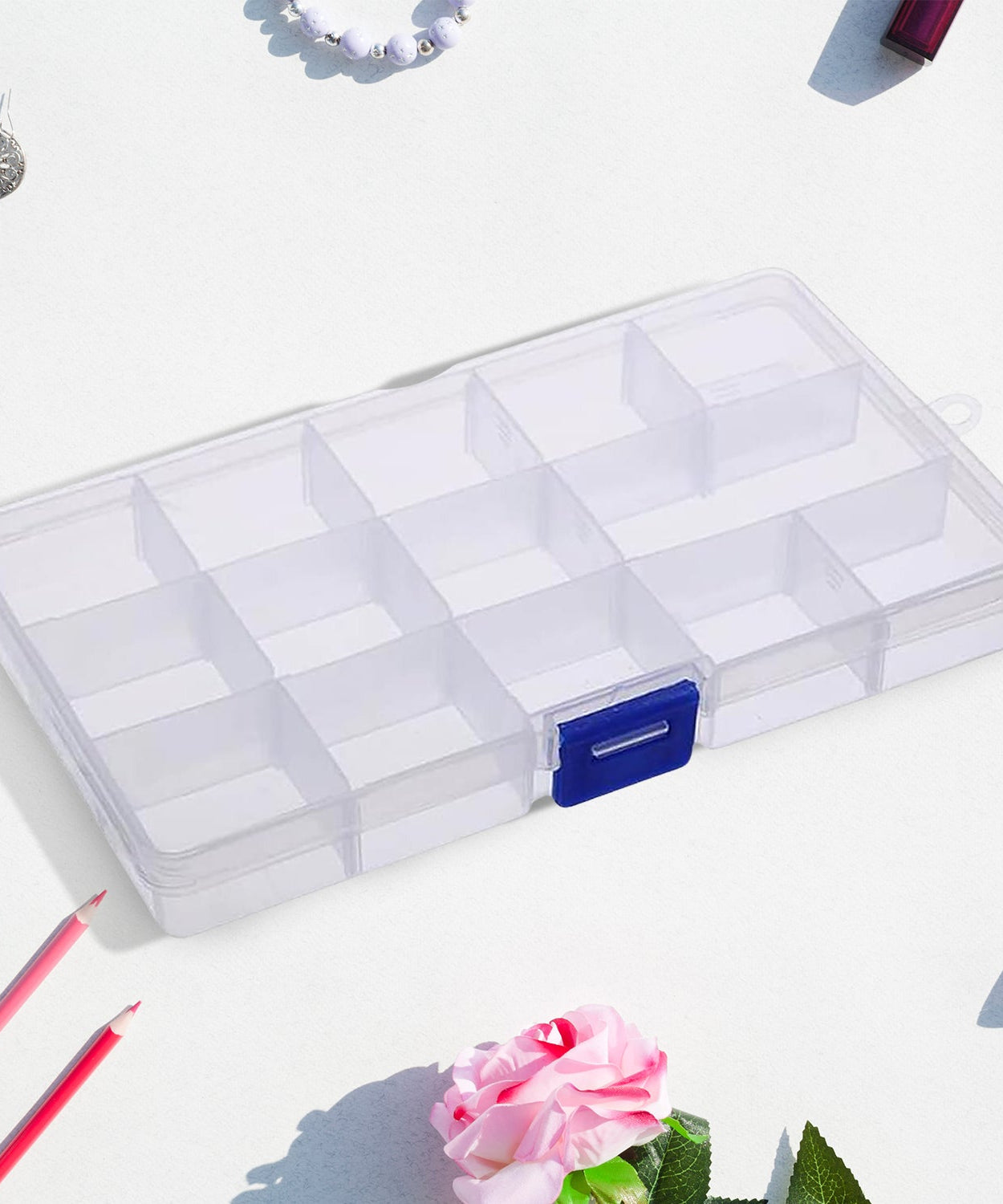 15-Grid Clear Plastic Jewelry Organizer Box with Dividers (1 Pc)