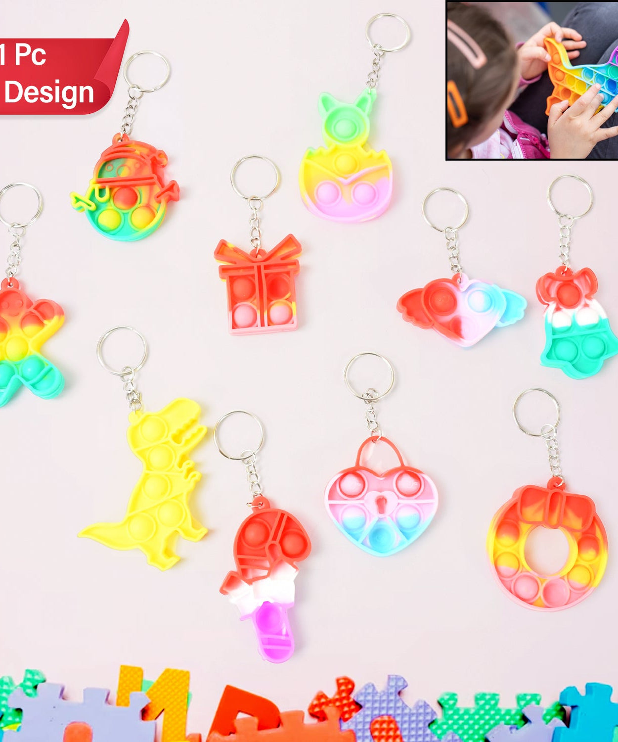 Compact Pop It Keychain – Fun Stress Relief Fidget Toy (1 Pc | Mix Design)