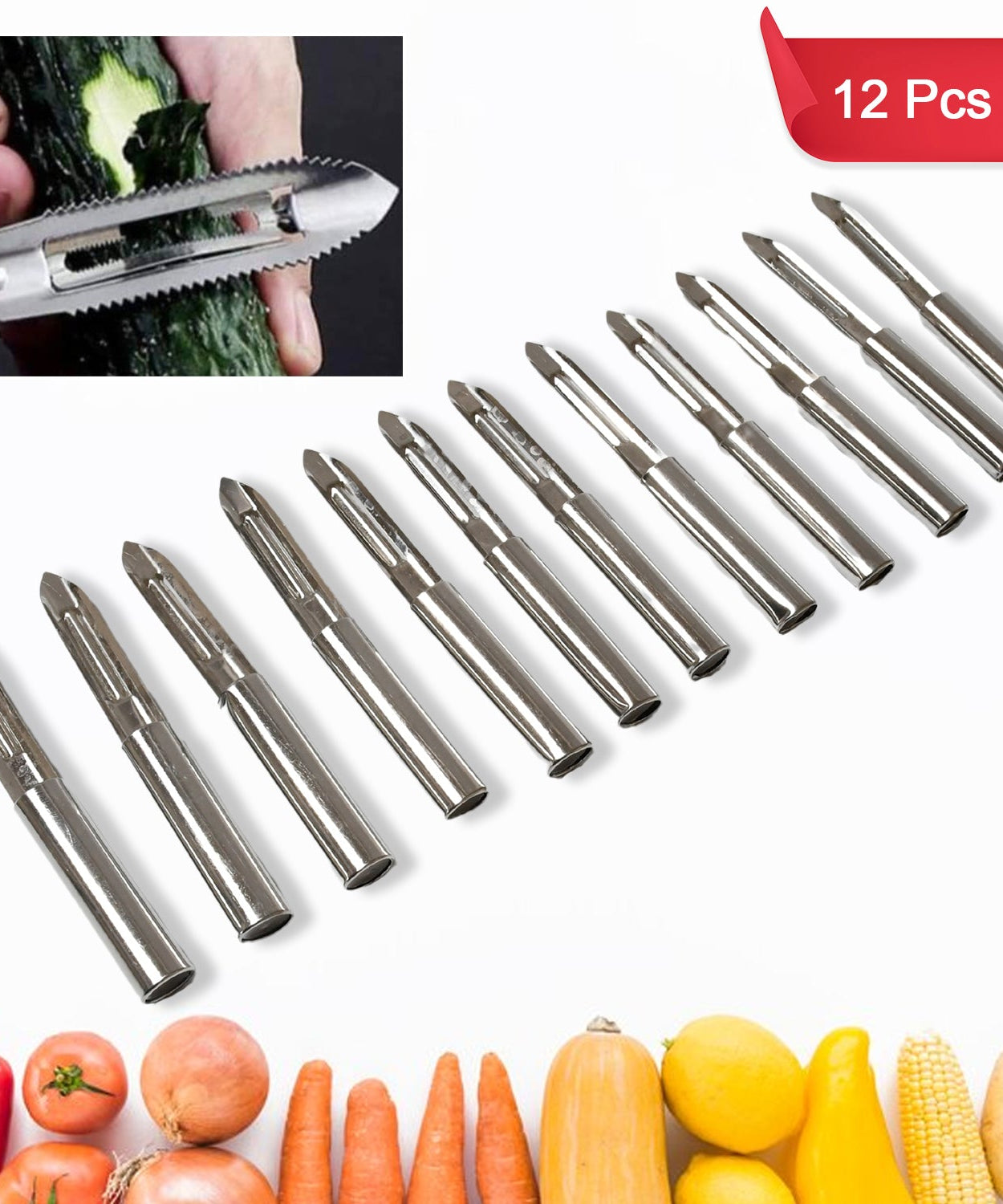 Stainless Steel Peeler Set – Multi-Purpose Handle for Peeling & Shredding (12 Pcs Set)