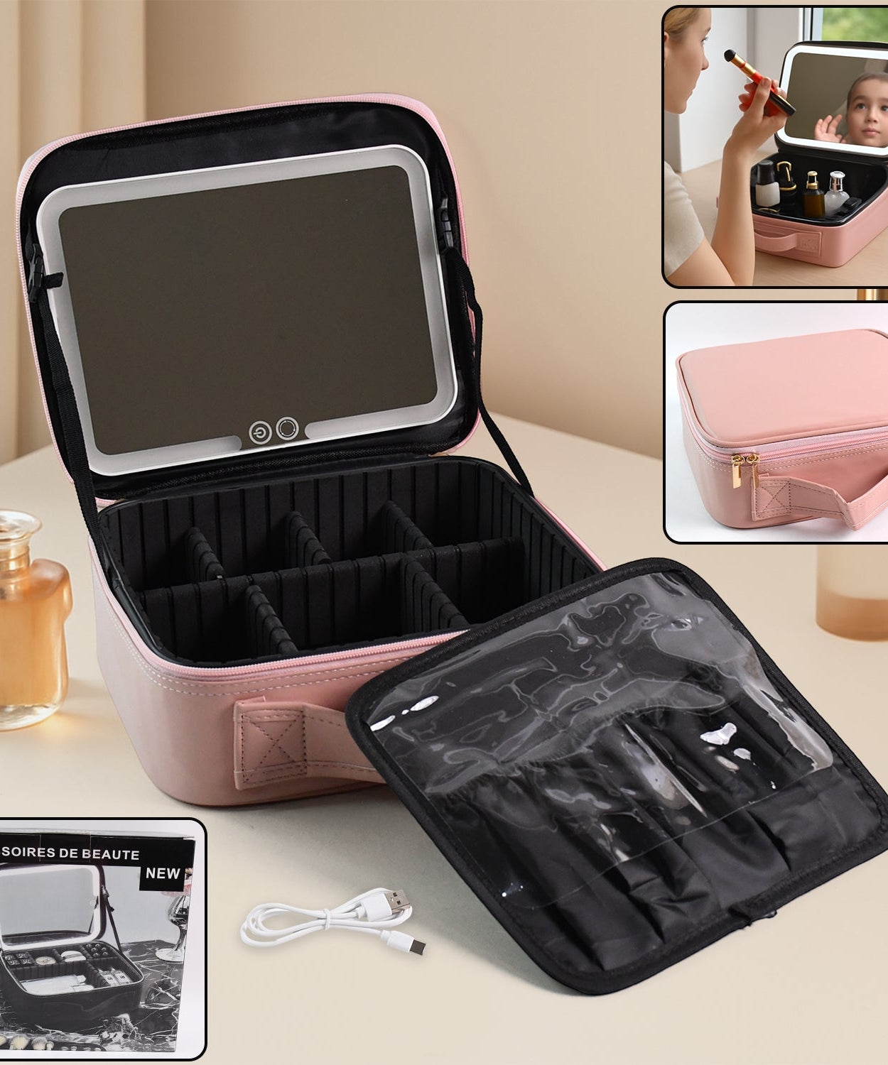 Premium LED Light Makeup Organizer Box (1 Pc / Mix Color)