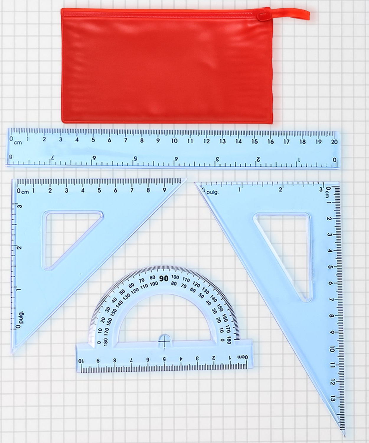 4-Piece Transparent Geometry Instrument Set with Ruler