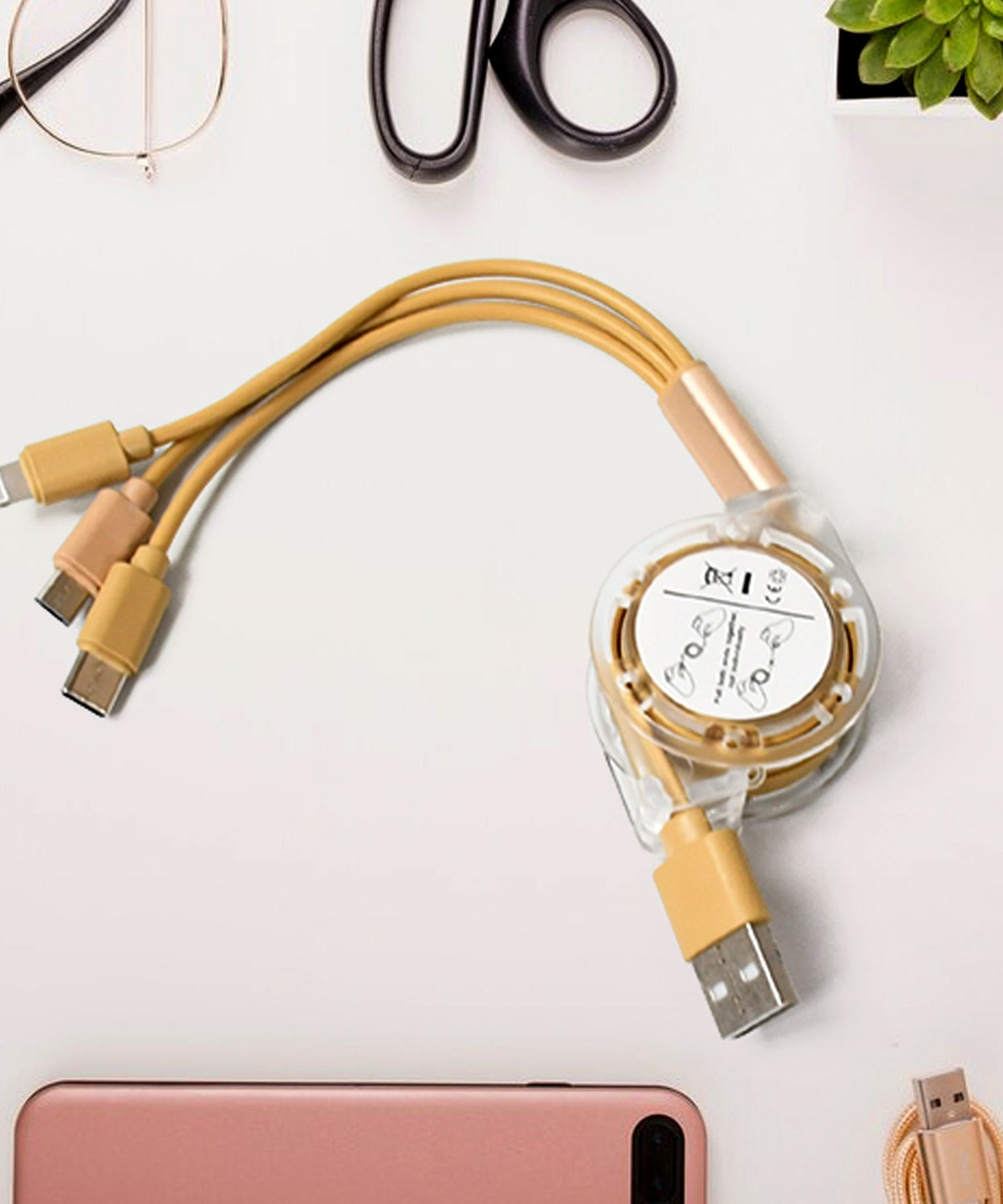 Retractable 3-in-1 Charger Cable for Phones & Android (1 Pc, Multi-USB)