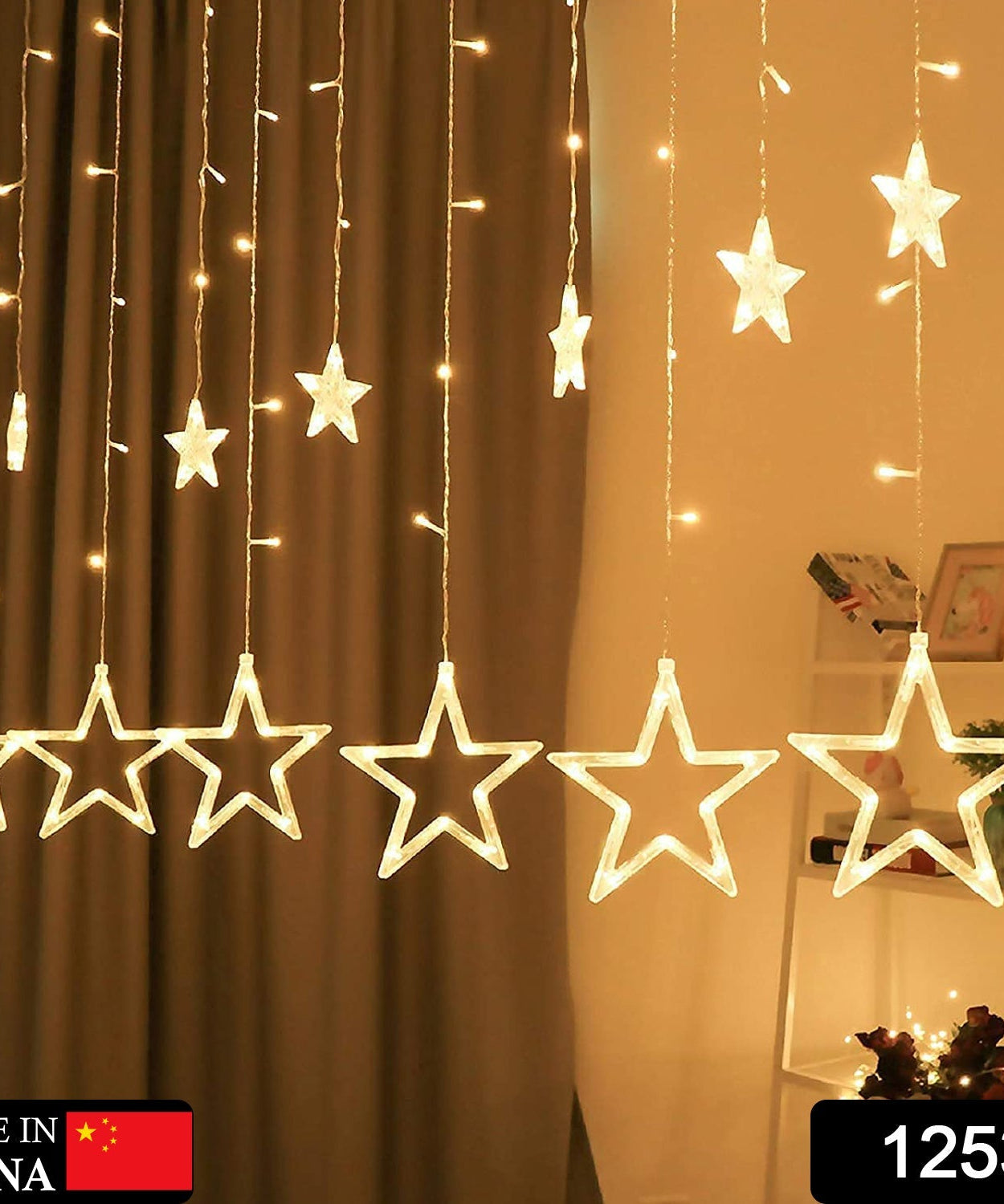Decorative window curtain lights with star-shaped bulbs