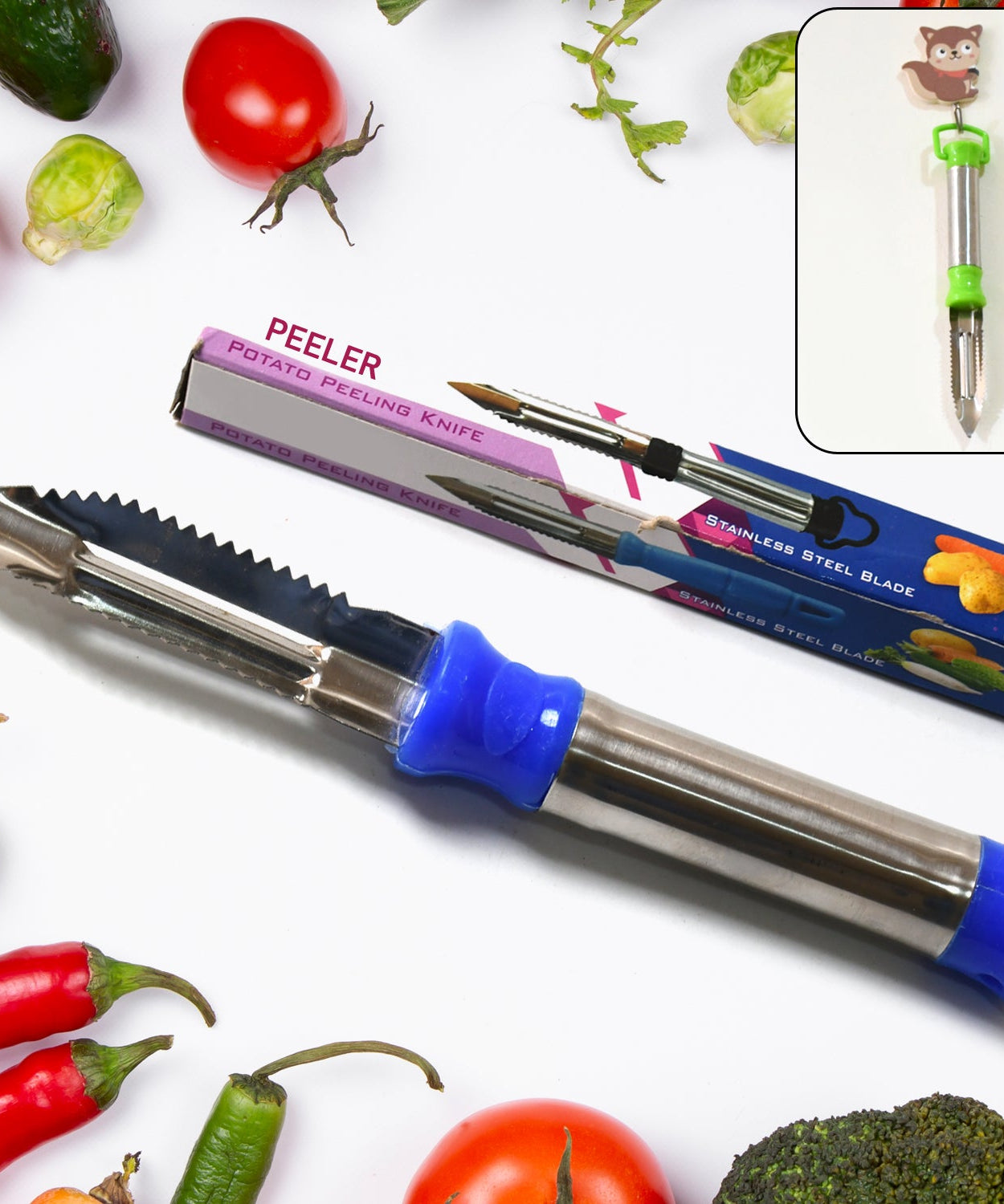 Stainless Steel 2-in-1 Vegetable Peeler - Multifunctional Grater with Hanging Ring (1 pc)