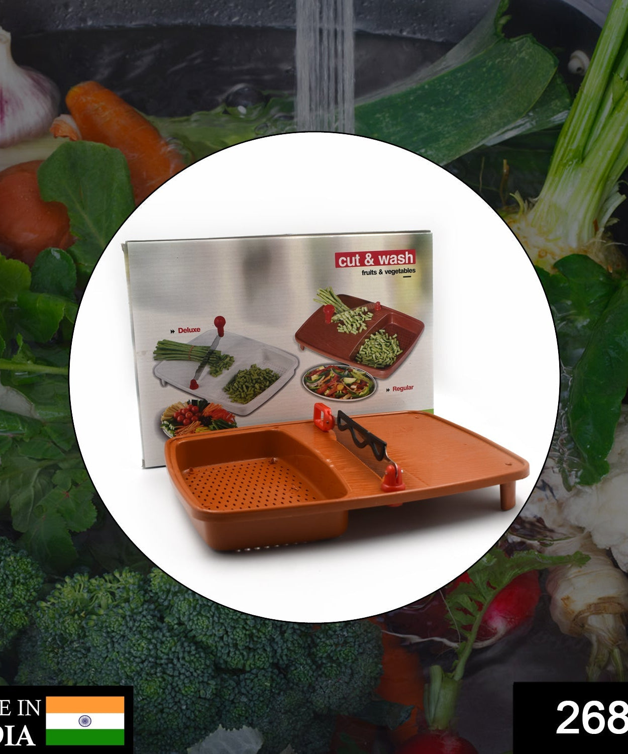 Kitchen cut and wash box with tray, ideal for fruit and vegetable preparation.