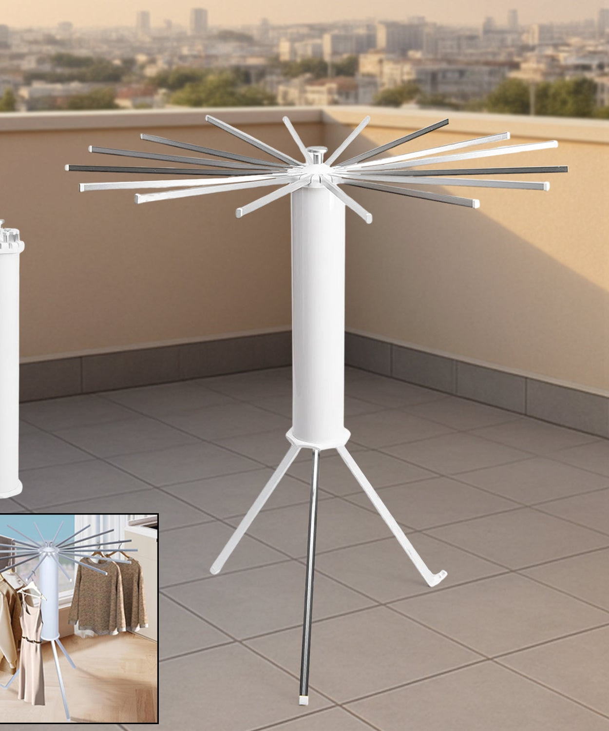 Foldable Rotary Clothes Drying Stand with 360° Arms