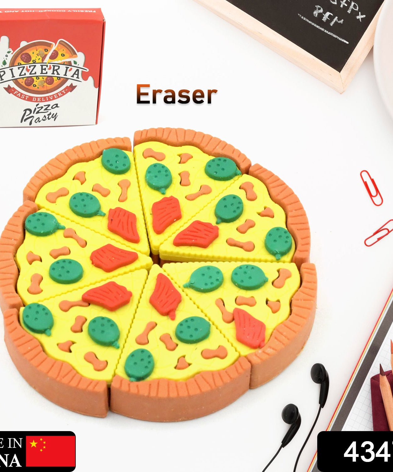 3D Pizza Slices Eraser Set – Fancy & Colorful Stationery for Kids & Gifts (7 slice)