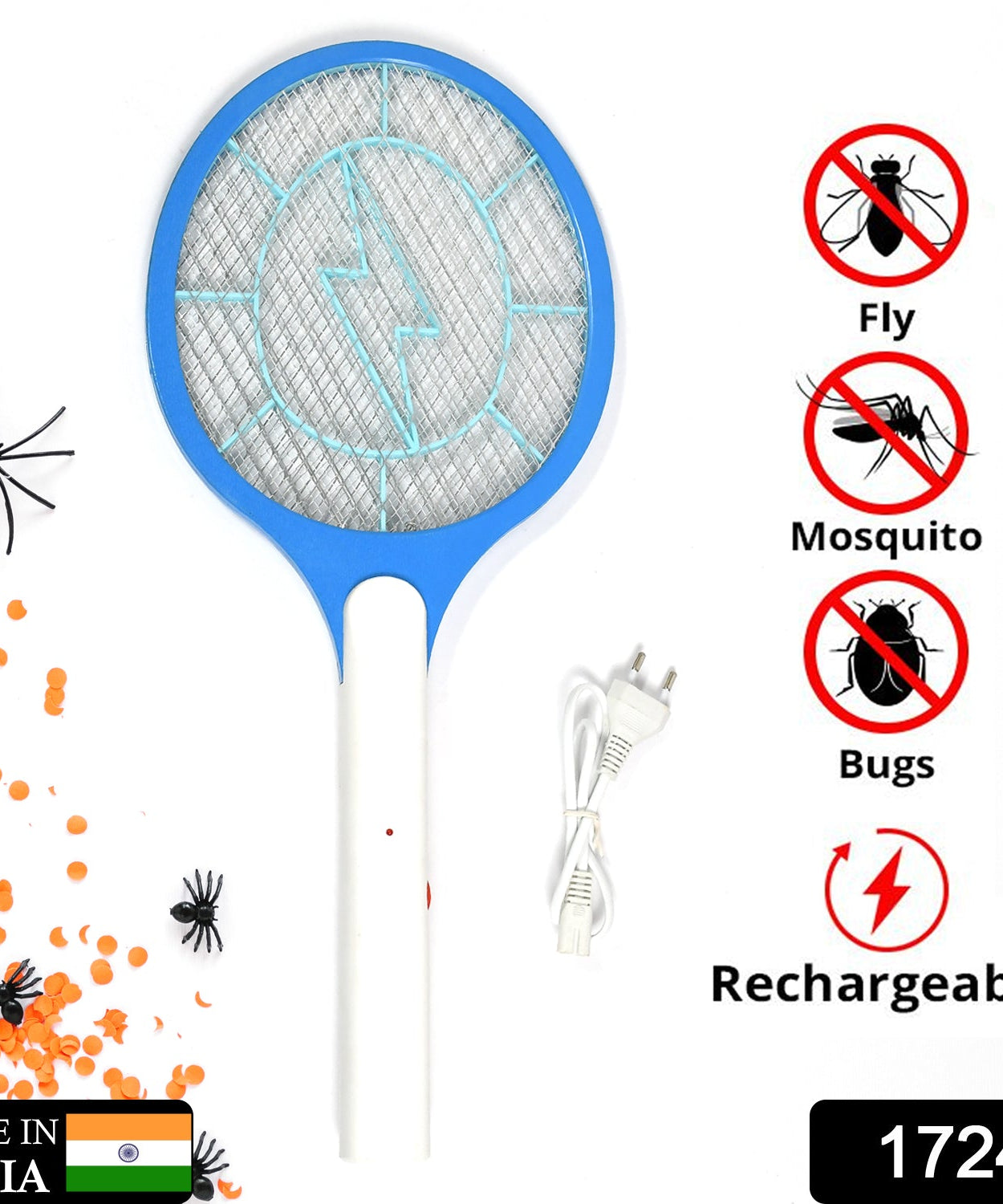 Rechargeable Mosquito Killer Racket – Handheld Electric Fly Swatter with Cable (Quality Assured, with cable)