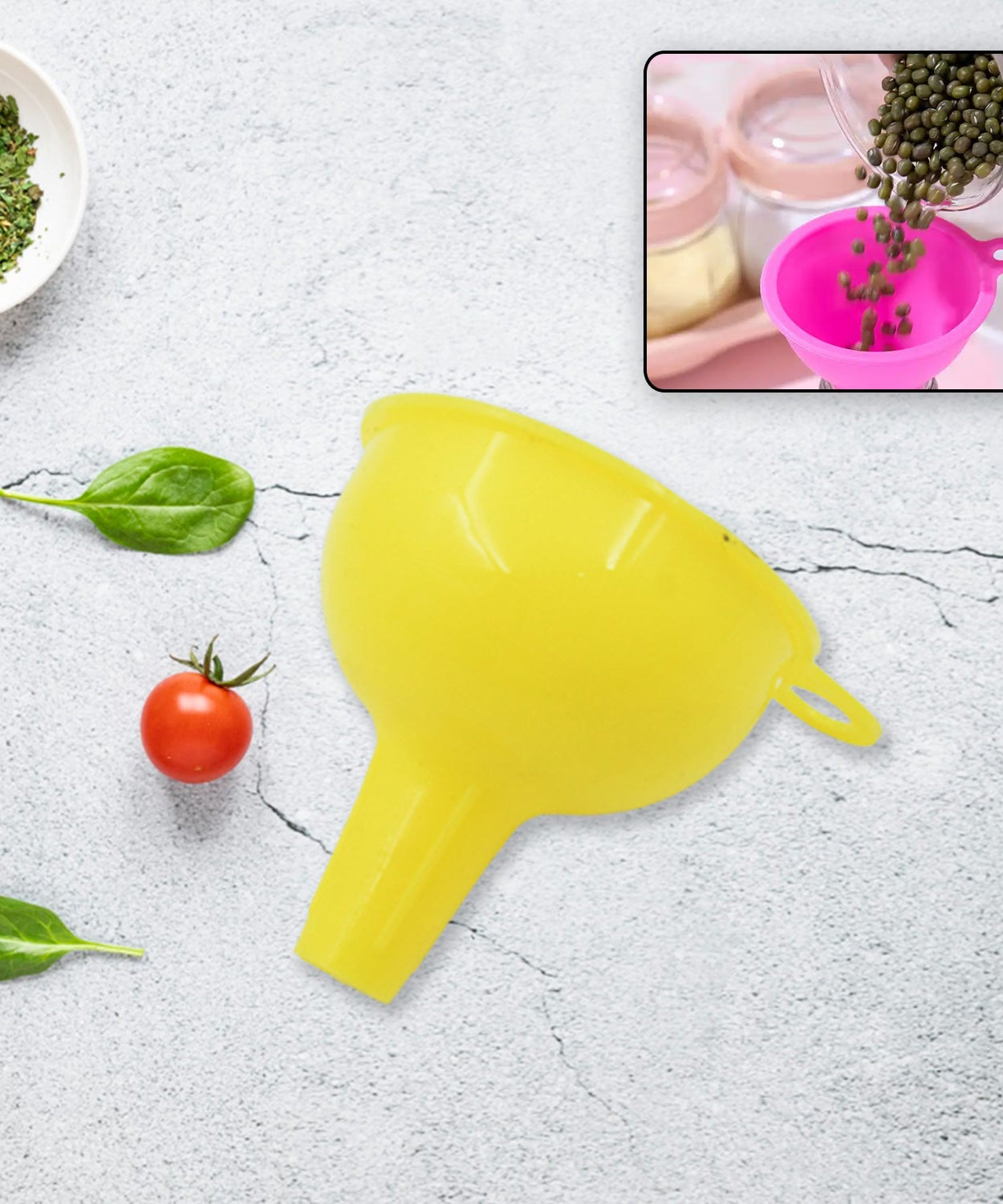 Compact silicone funnel for kitchen and food storage