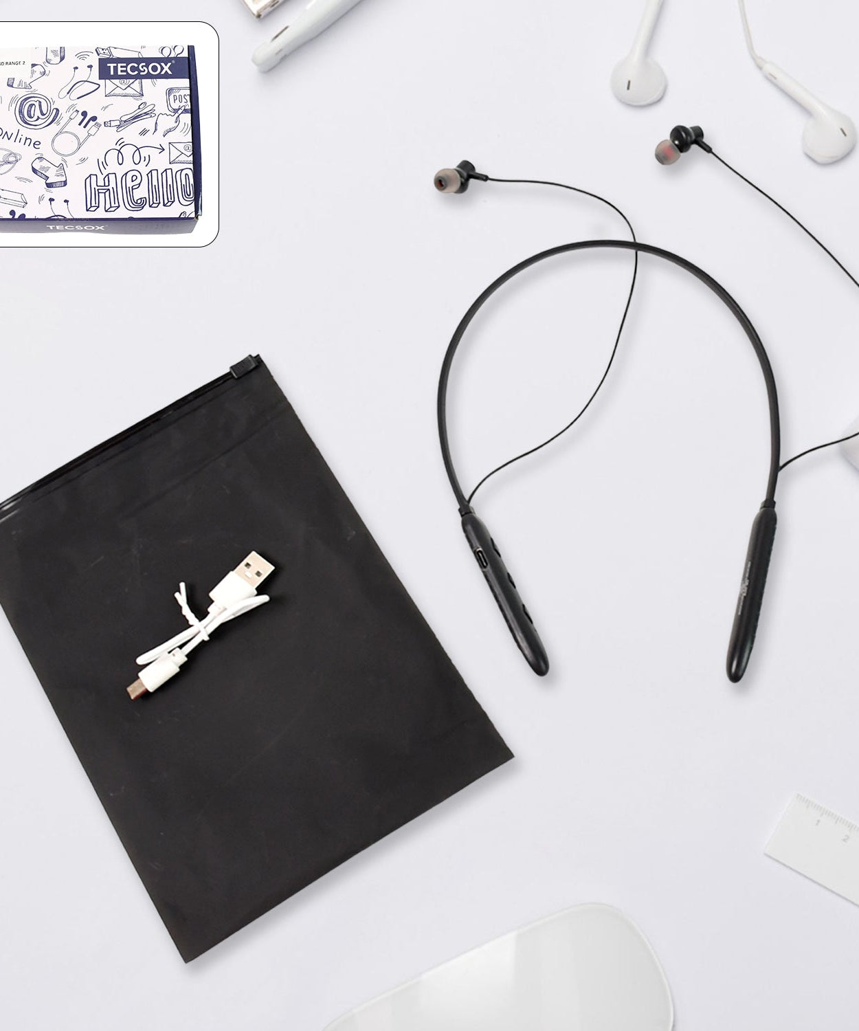 Bluetooth Wireless Neckband Earphones, 40H Playtime, IPX Water-Resistant, High Bass