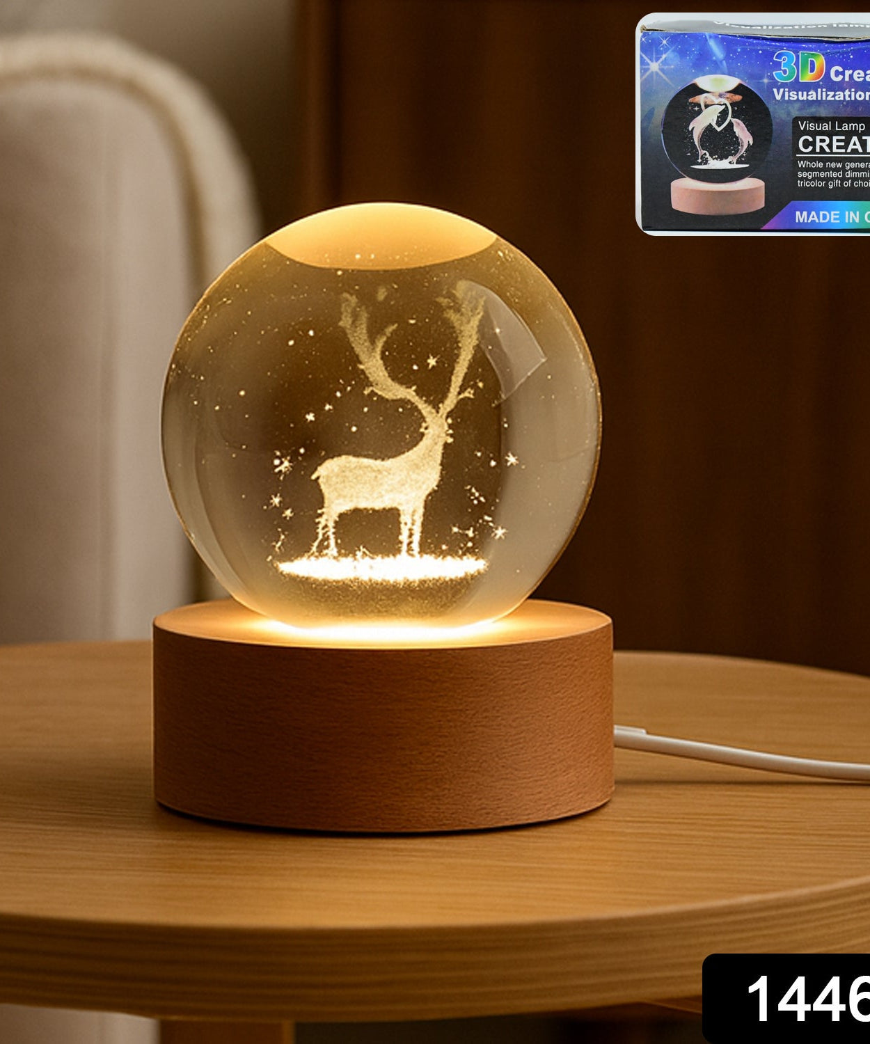 Crystal Ball Night Light Glass Ball Night Lamp with Wood Base