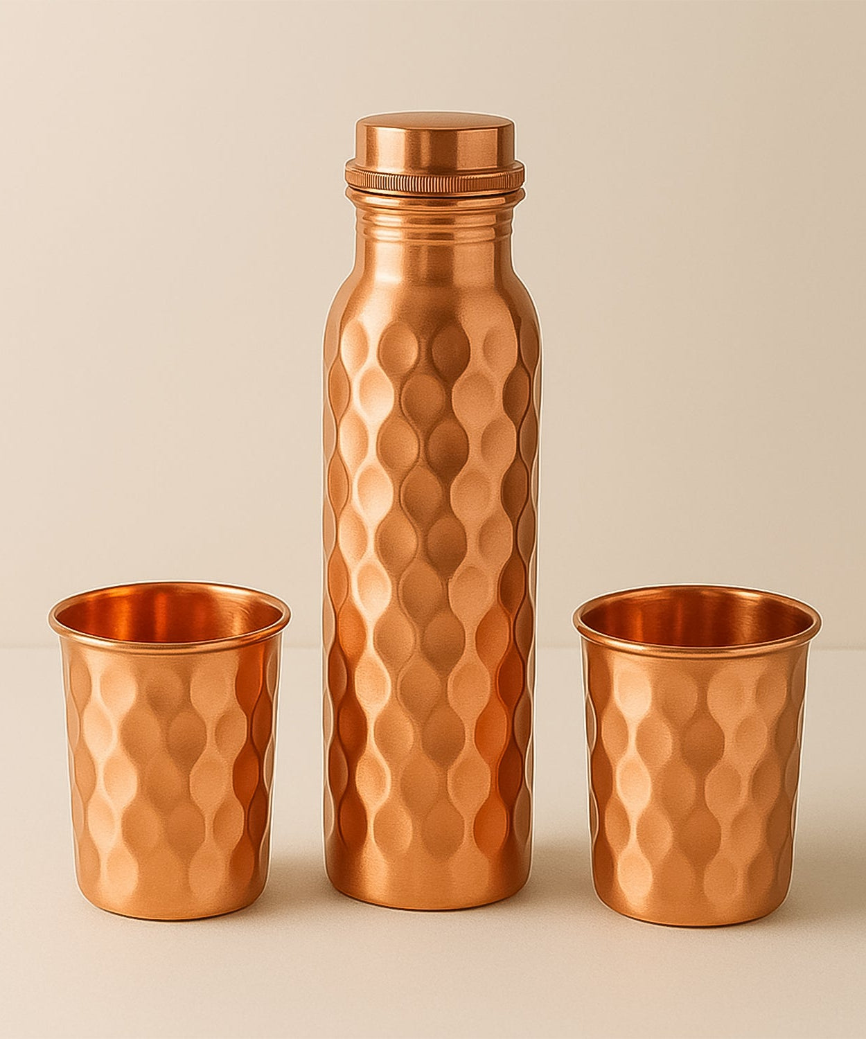 Copper Water Bottle 2 Glasses with Gift Box (3 Pcs Set)
