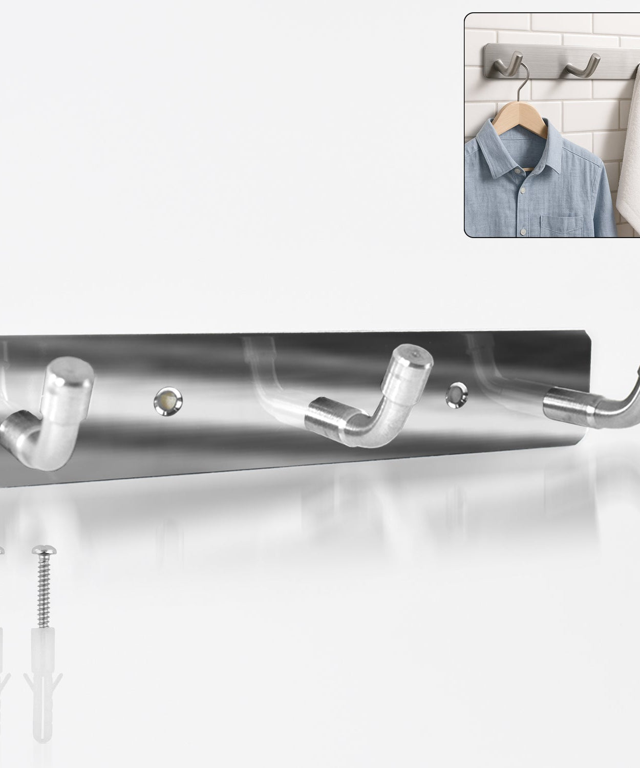 Stainless Steel Wall Mounted Coat 3 Hook Rack (14x3 / 1 Pc)