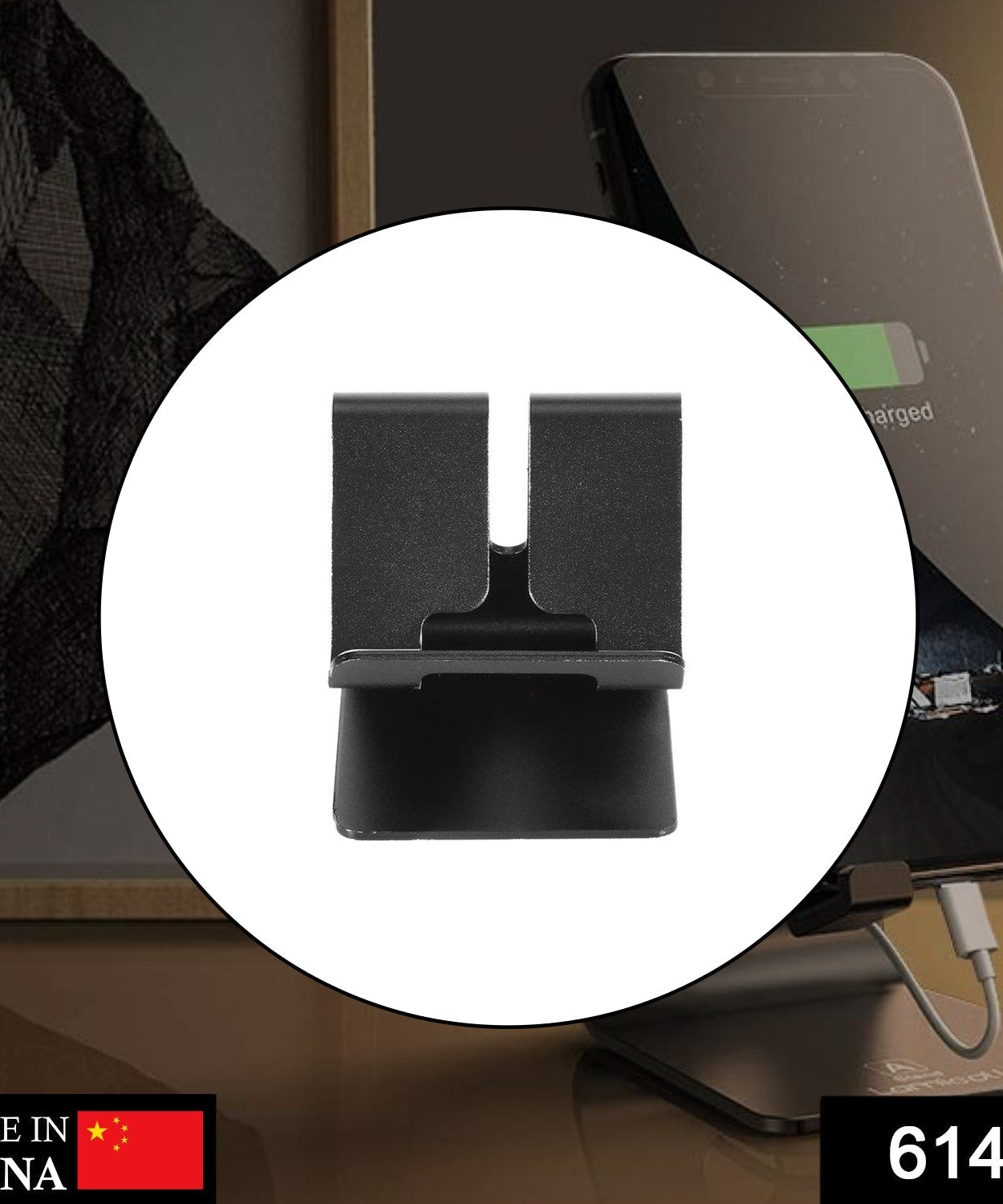 Compact stand for mobile phones.