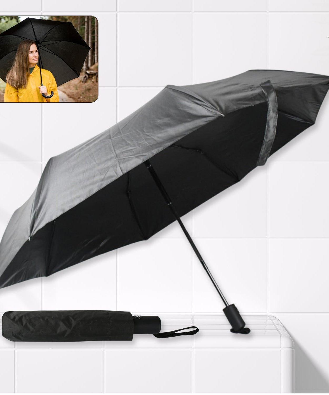 2 Fold Manual Umbrella – Wind, Sun & Rainproof with Steel Shaft & Wrist Strap