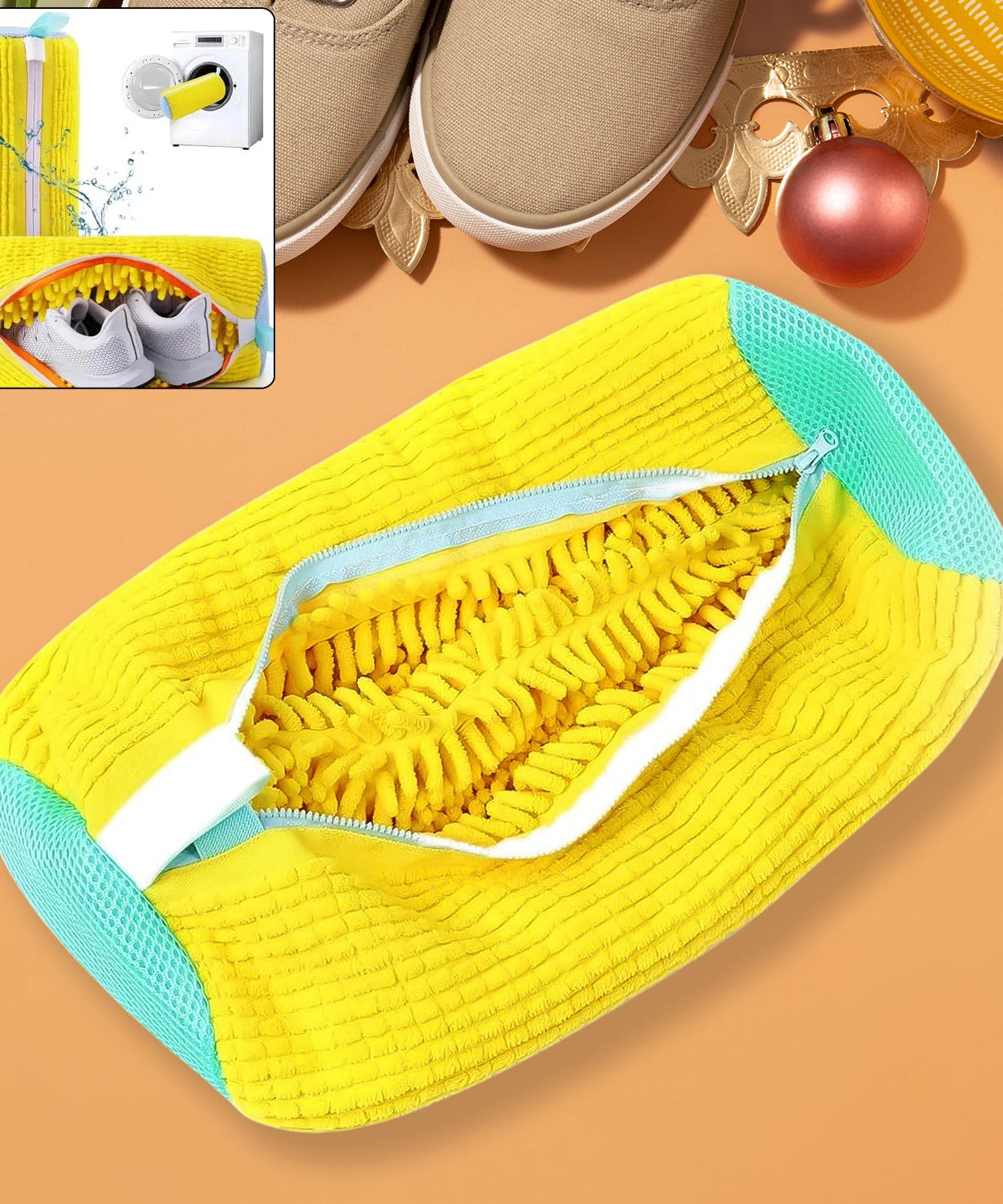 Shoe Washing Machine Bag with Microfiber Chenille Lining & Zipper (1 Pc)