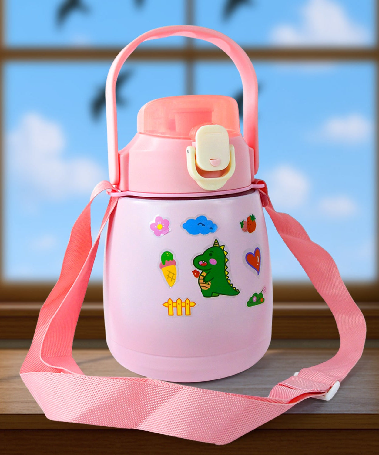 Stainless Steel Vacuum Insulated Water Bottle with Handle & Sticker (700 ML)