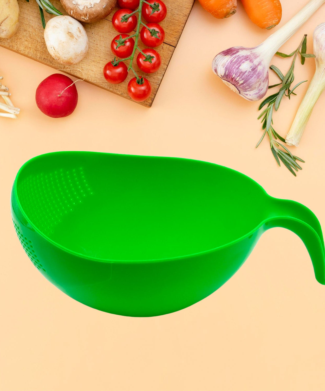 Handle rice bowl with thick drain basket, perfect for rice washing.