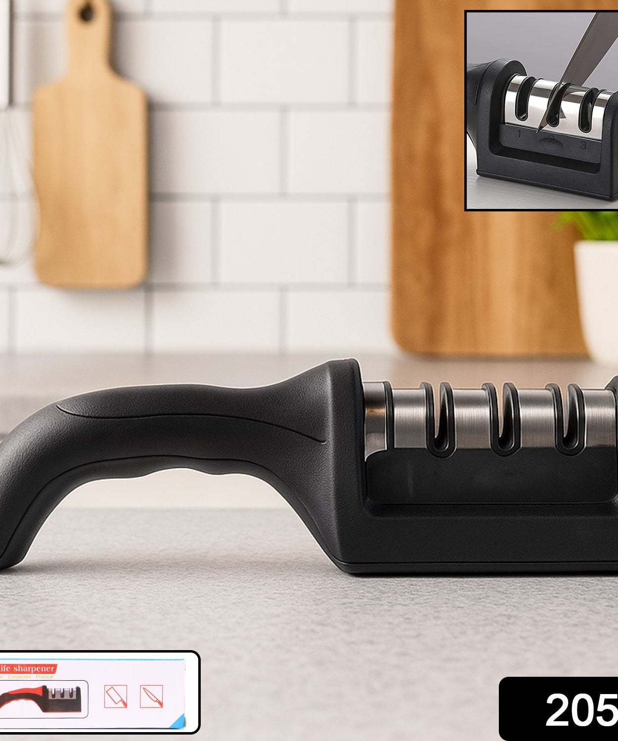 Manual Red & Black Knife Sharpener 3 Stage Sharpening Tool for Ceramic Knife and Steel Knives.